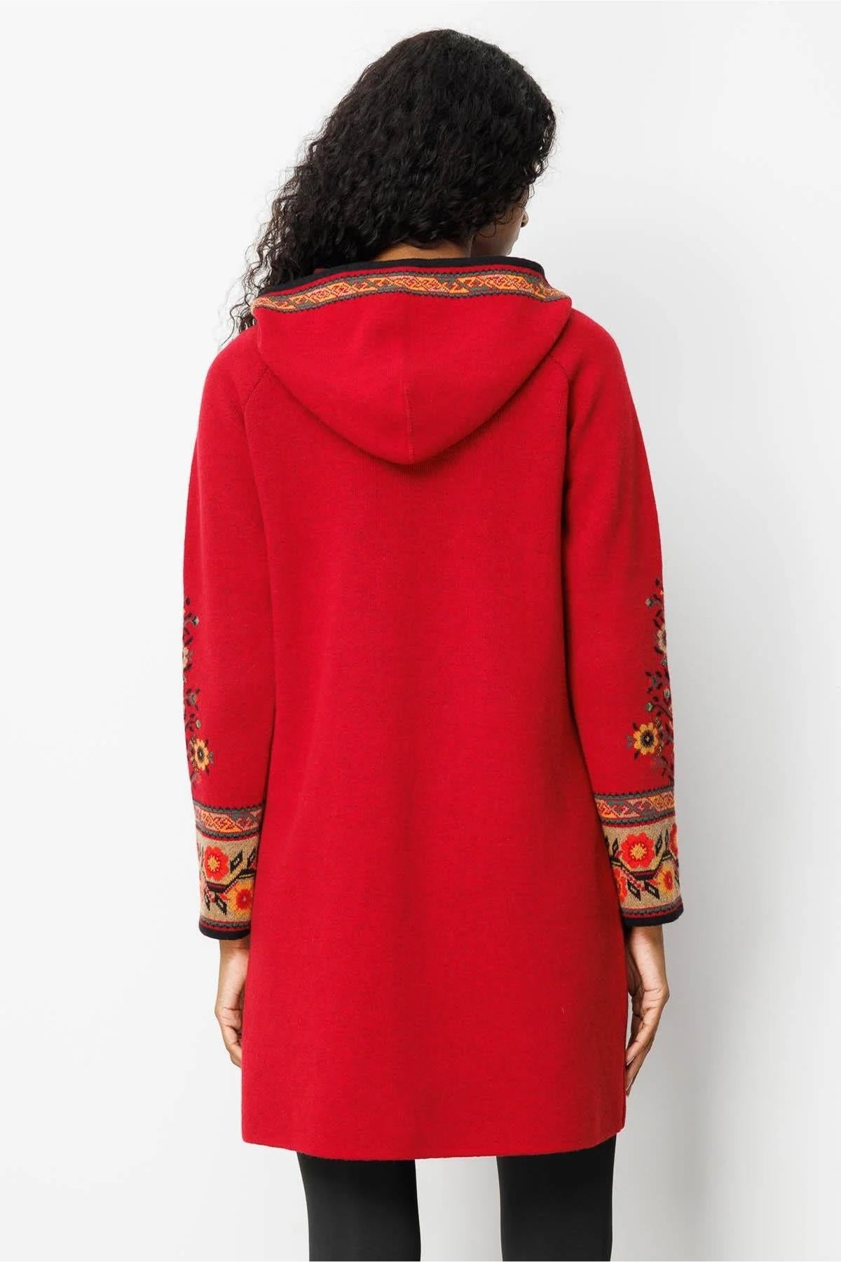Kapüşonlu Kilim Jakarlı Püsküllü Hırka