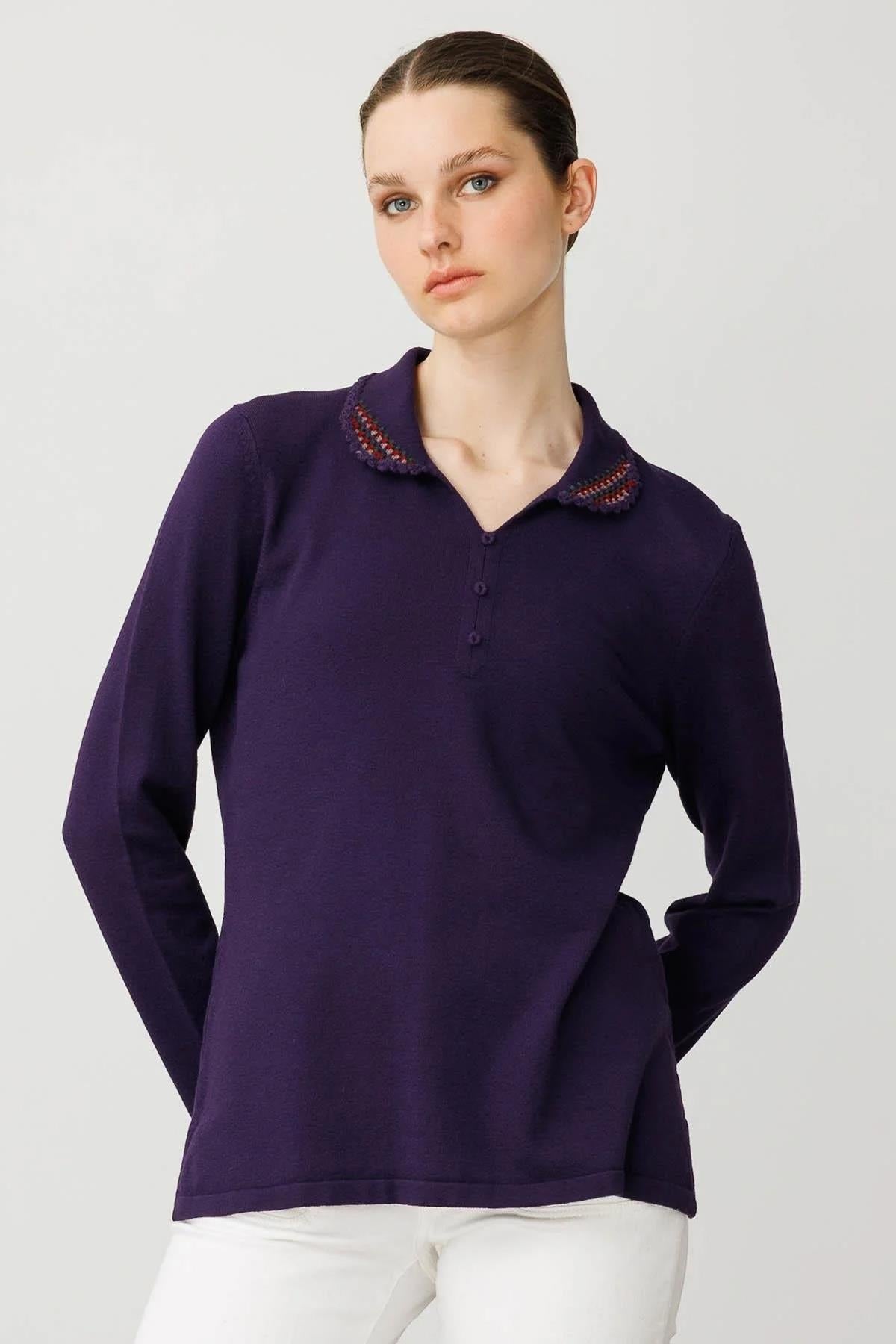 Polo Collar Lycra Knitwear Sweater 