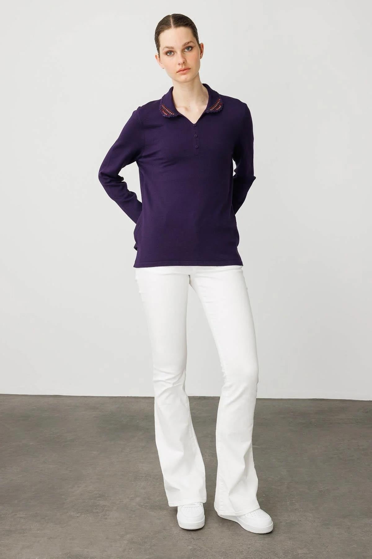 Polo Collar Lycra Knitwear Sweater 