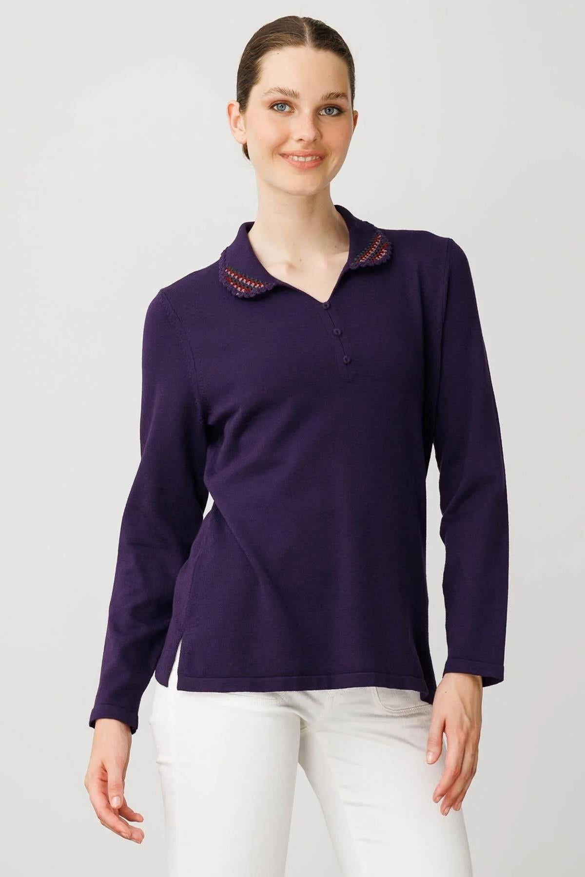 Polo Collar Lycra Knitwear Sweater 