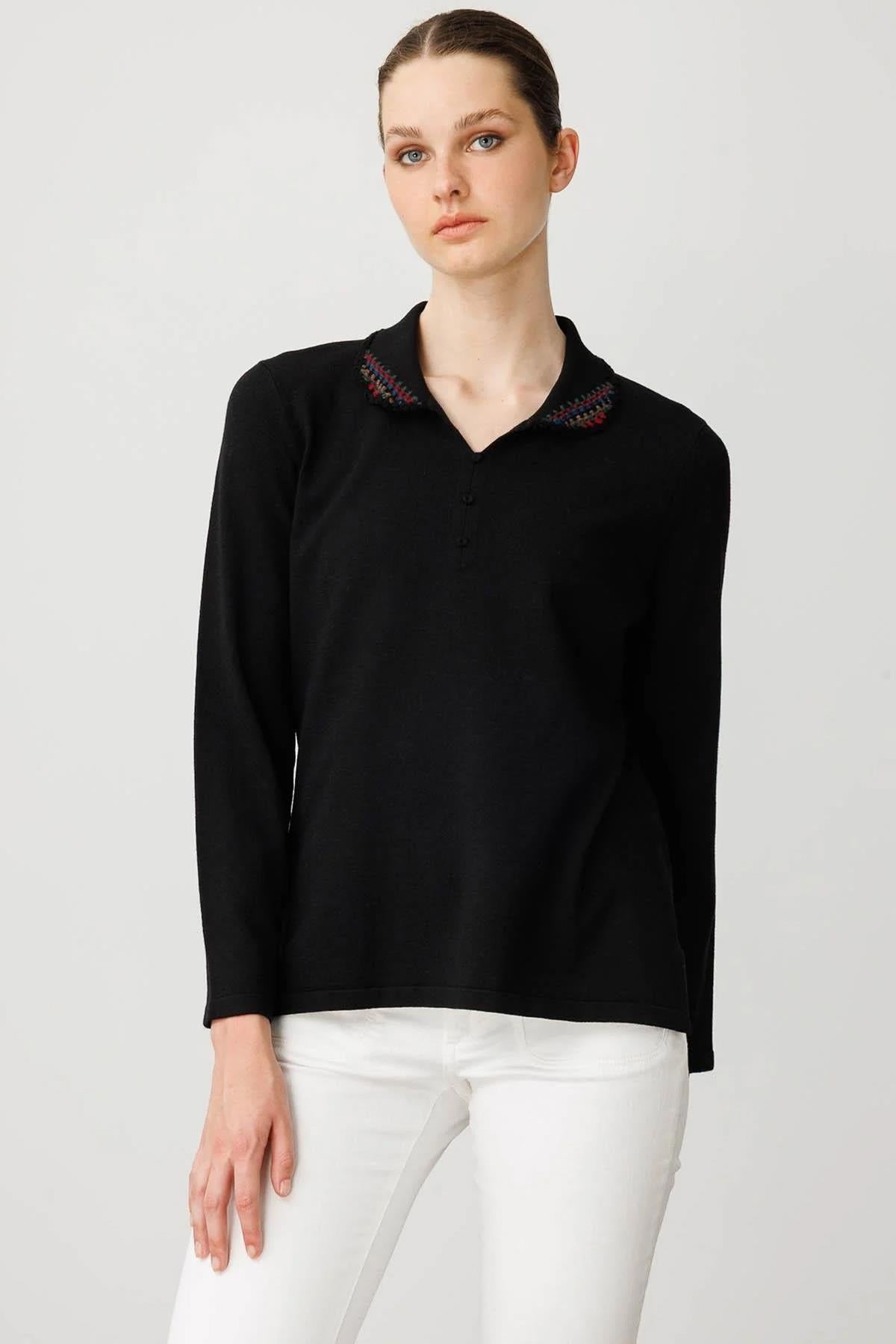 Polo Collar Lycra Knitwear Sweater 