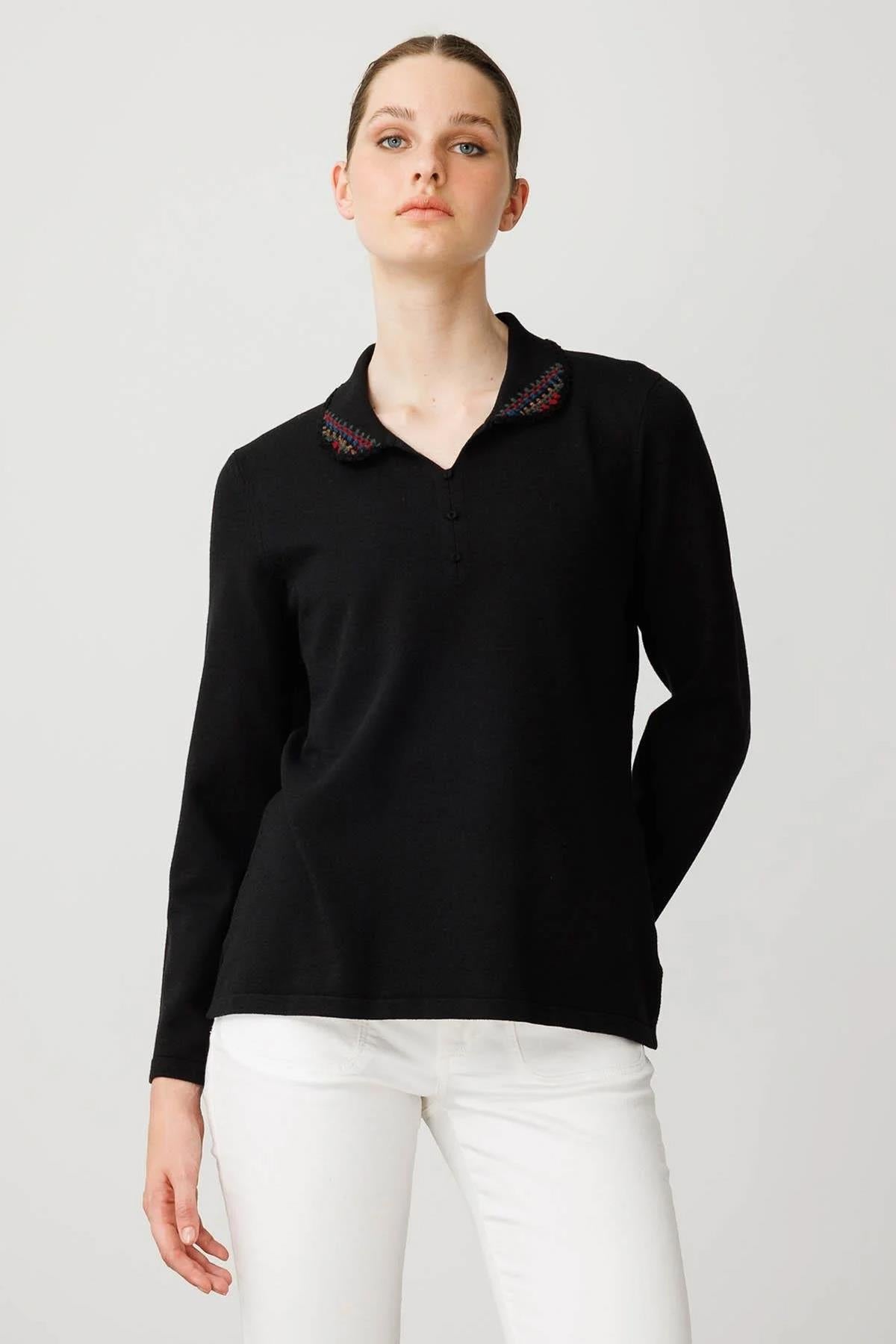 Polo Collar Lycra Knitwear Sweater 