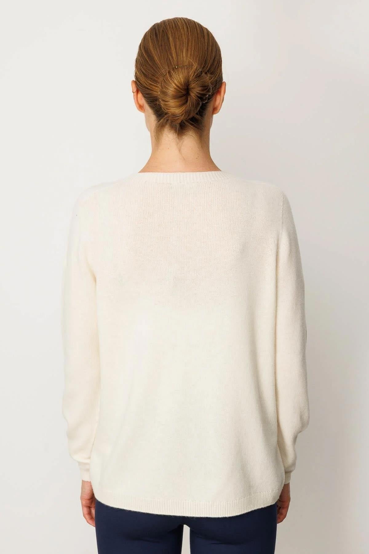 Crew Neck Embroidered Shoulder Sweater 