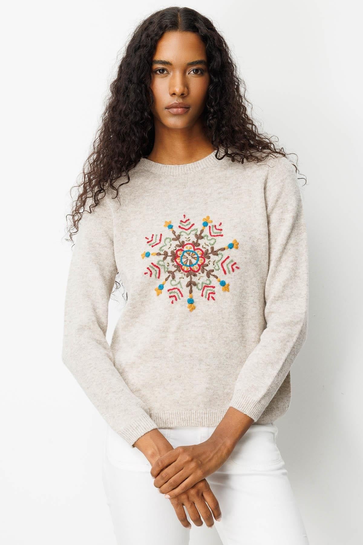 Zero Collar Snowflake Embroidered Sweater 