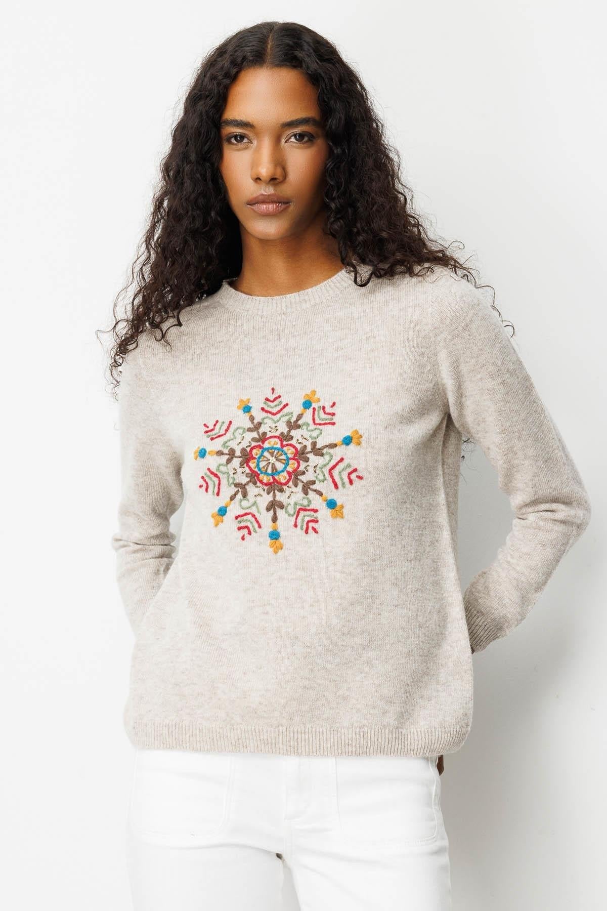 Zero Collar Snowflake Embroidered Sweater 