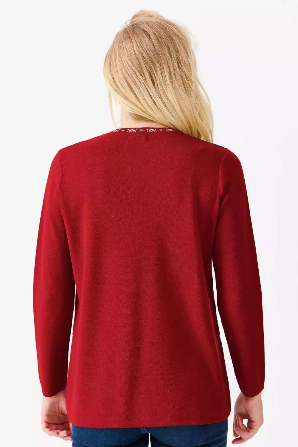 Kilim Desenli Yuvarlak Yaka Triko Bluz