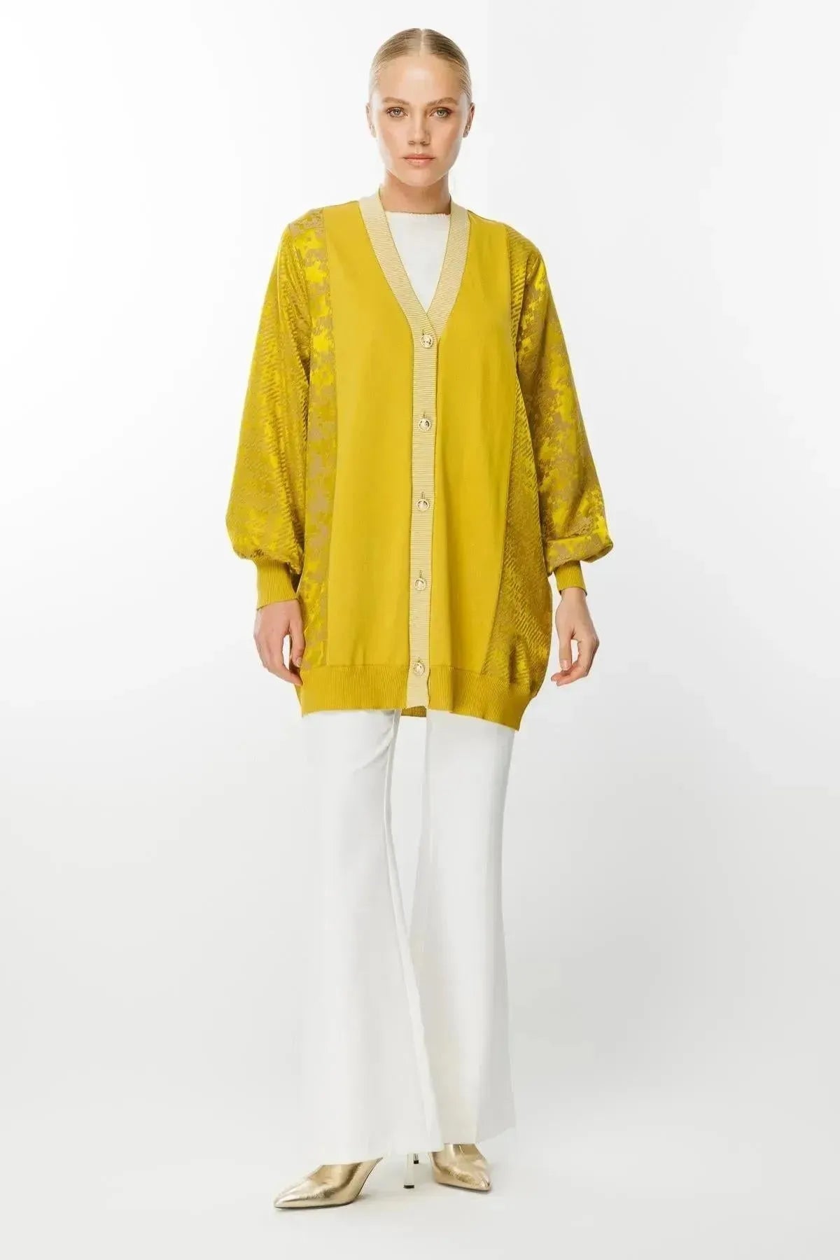 Square Patterned Mid Length Cardigan