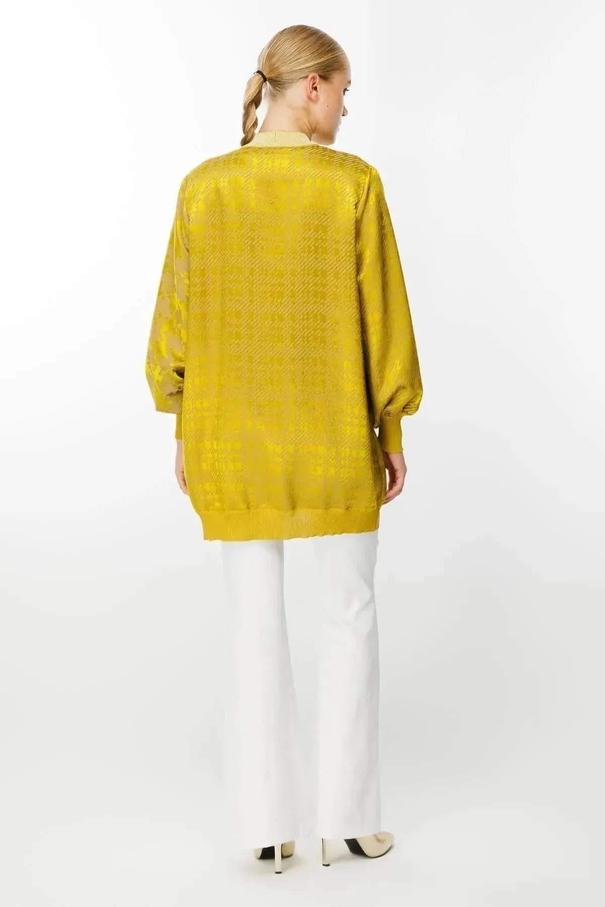 Square Patterned Mid Length Cardigan