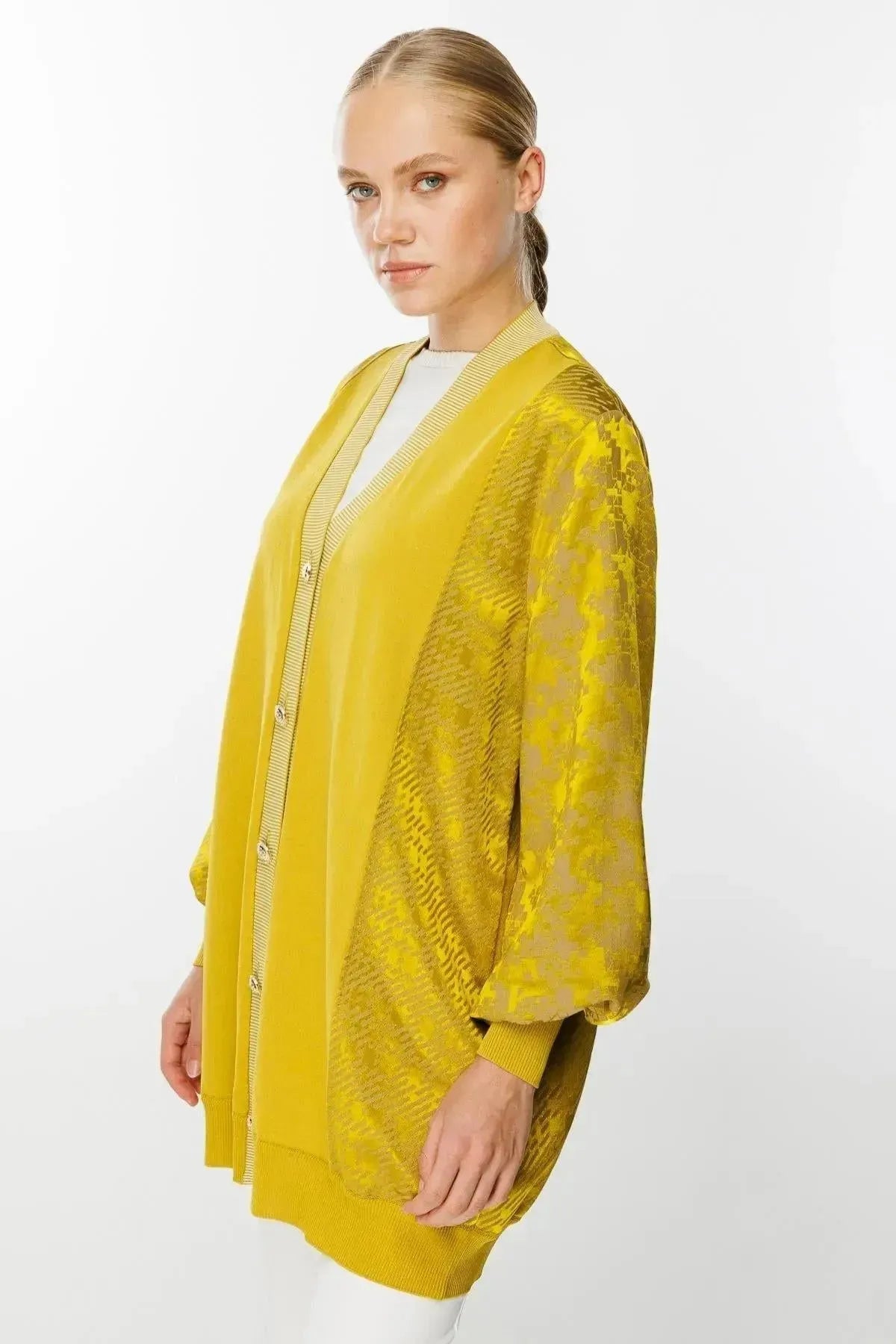 Square Patterned Mid Length Cardigan