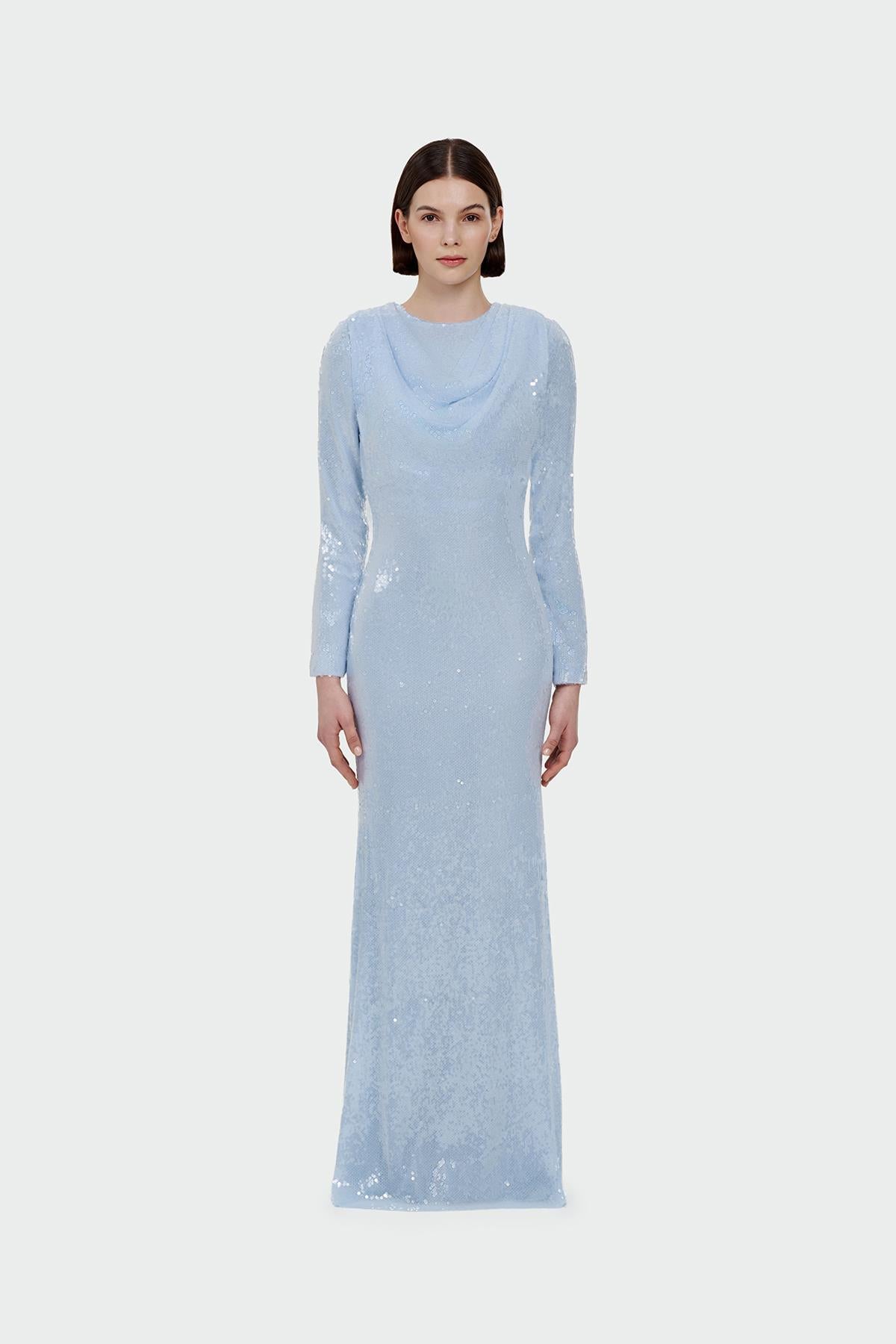 Drape Detailed Sequined Evening Dress