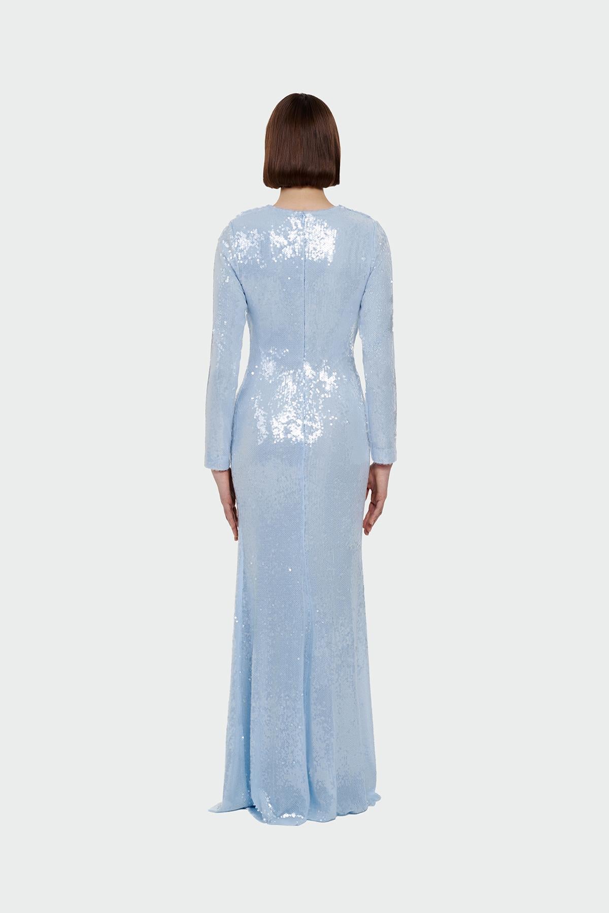 Drape Detailed Sequined Evening Dress