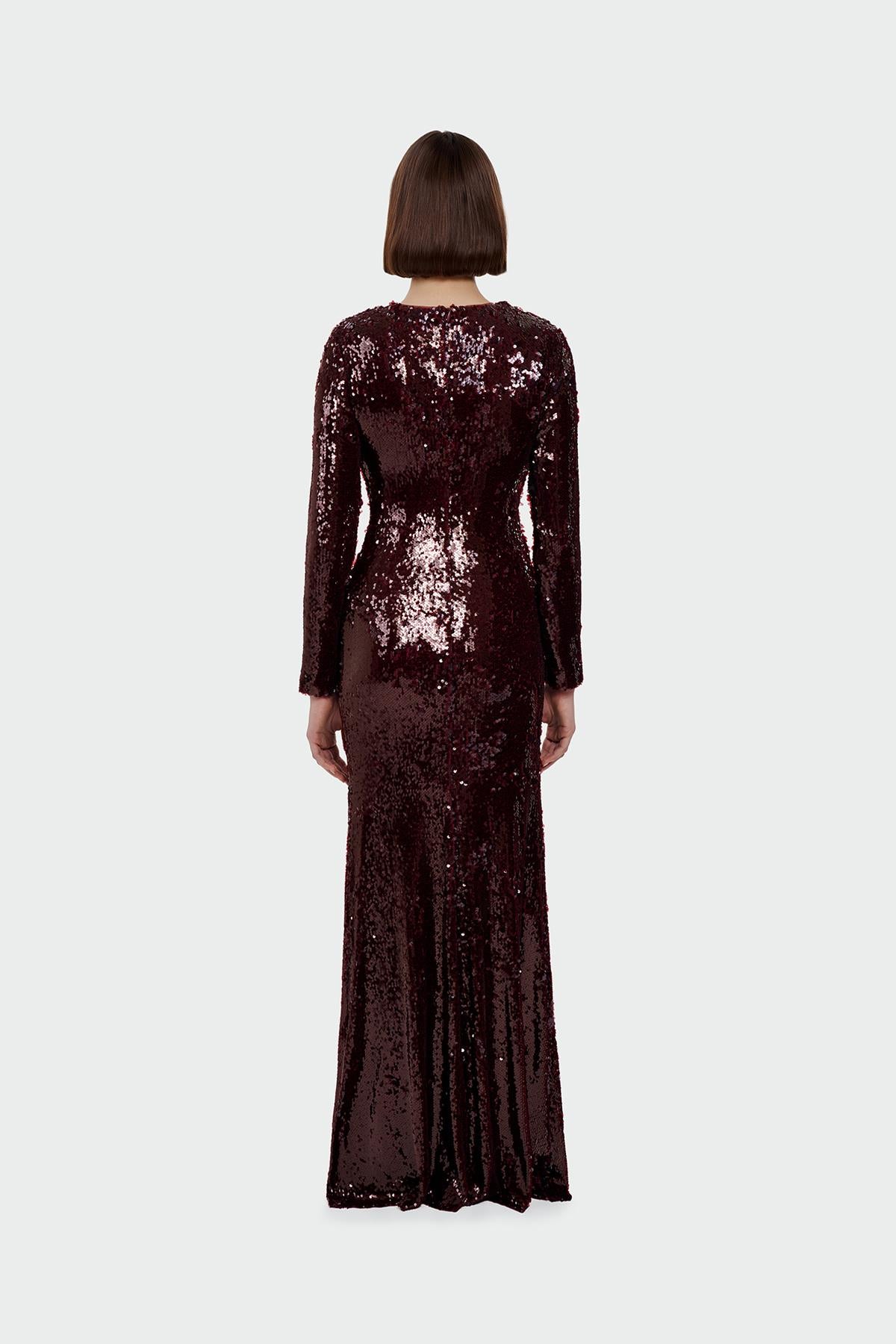 Drape Detailed Sequined Evening Dress