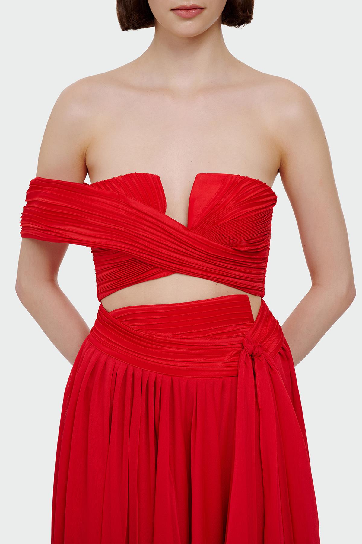Draped Slit Detailed Crop Skirt Set