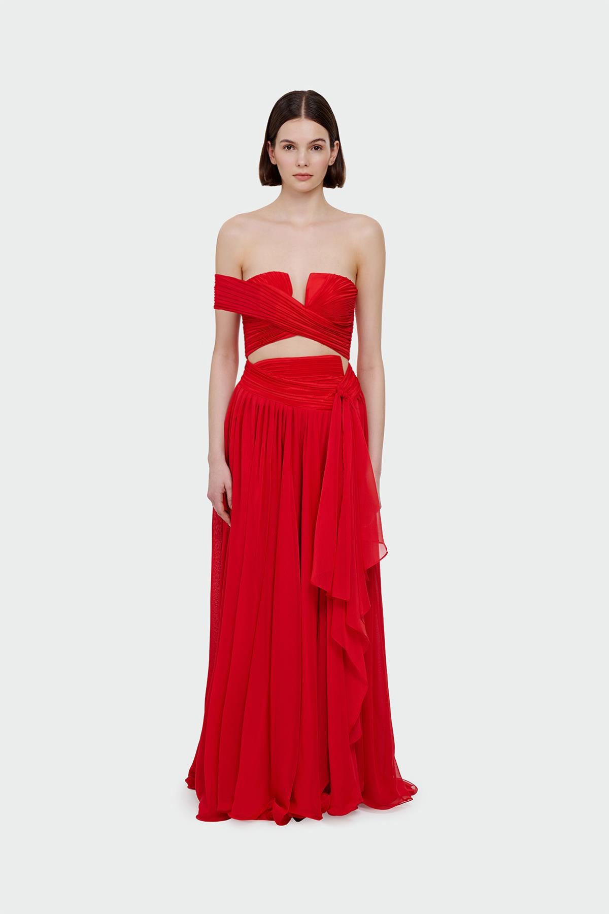 Draped Slit Detailed Crop Skirt Set