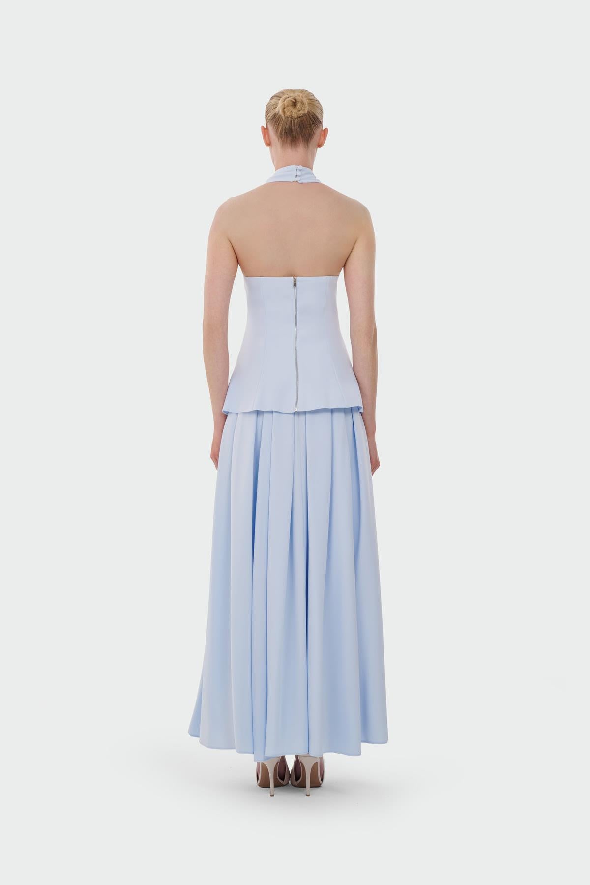 Button-Detailed Top and Flared Skirt Evening Set