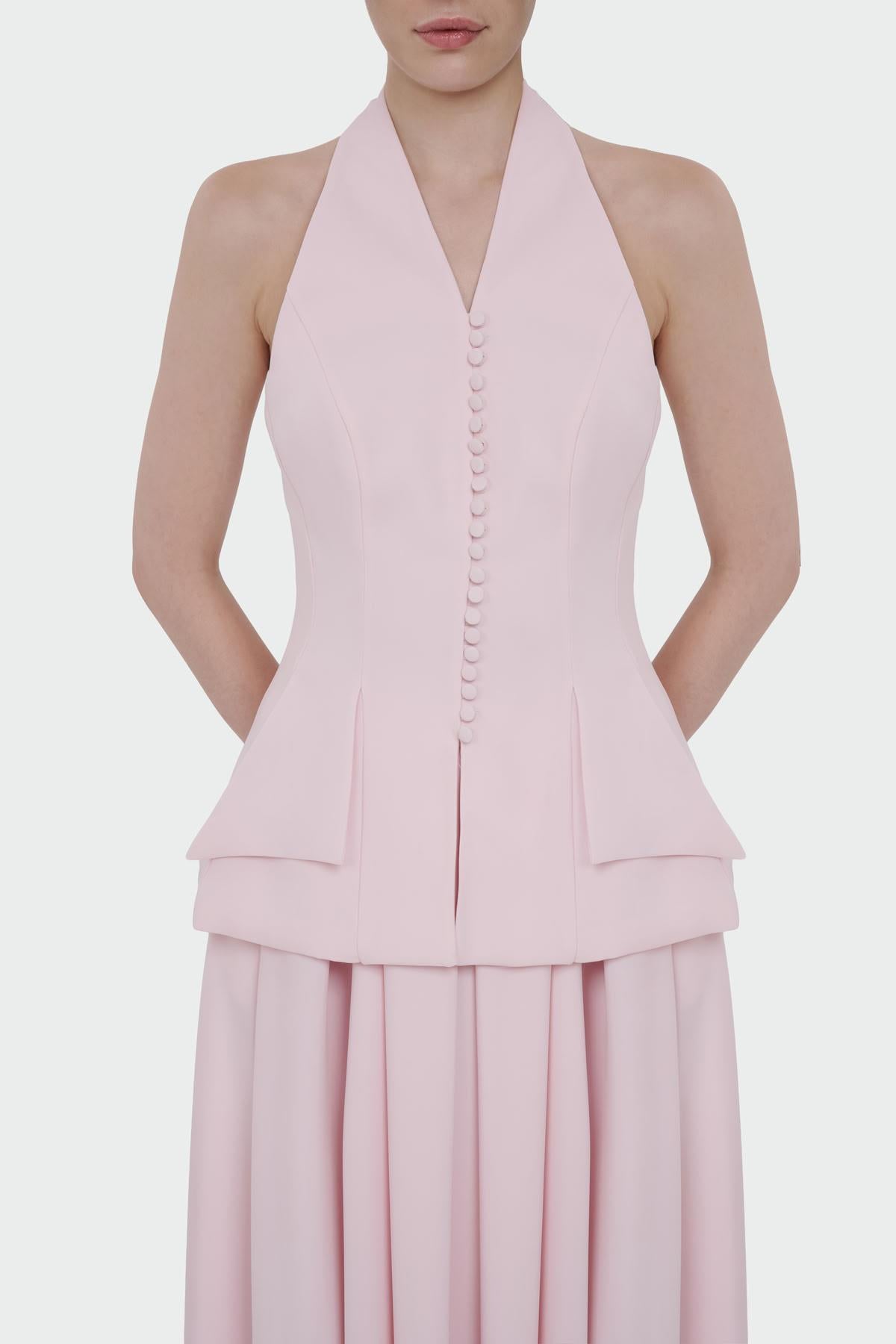 Button-Detailed Top and Flared Skirt Evening Set