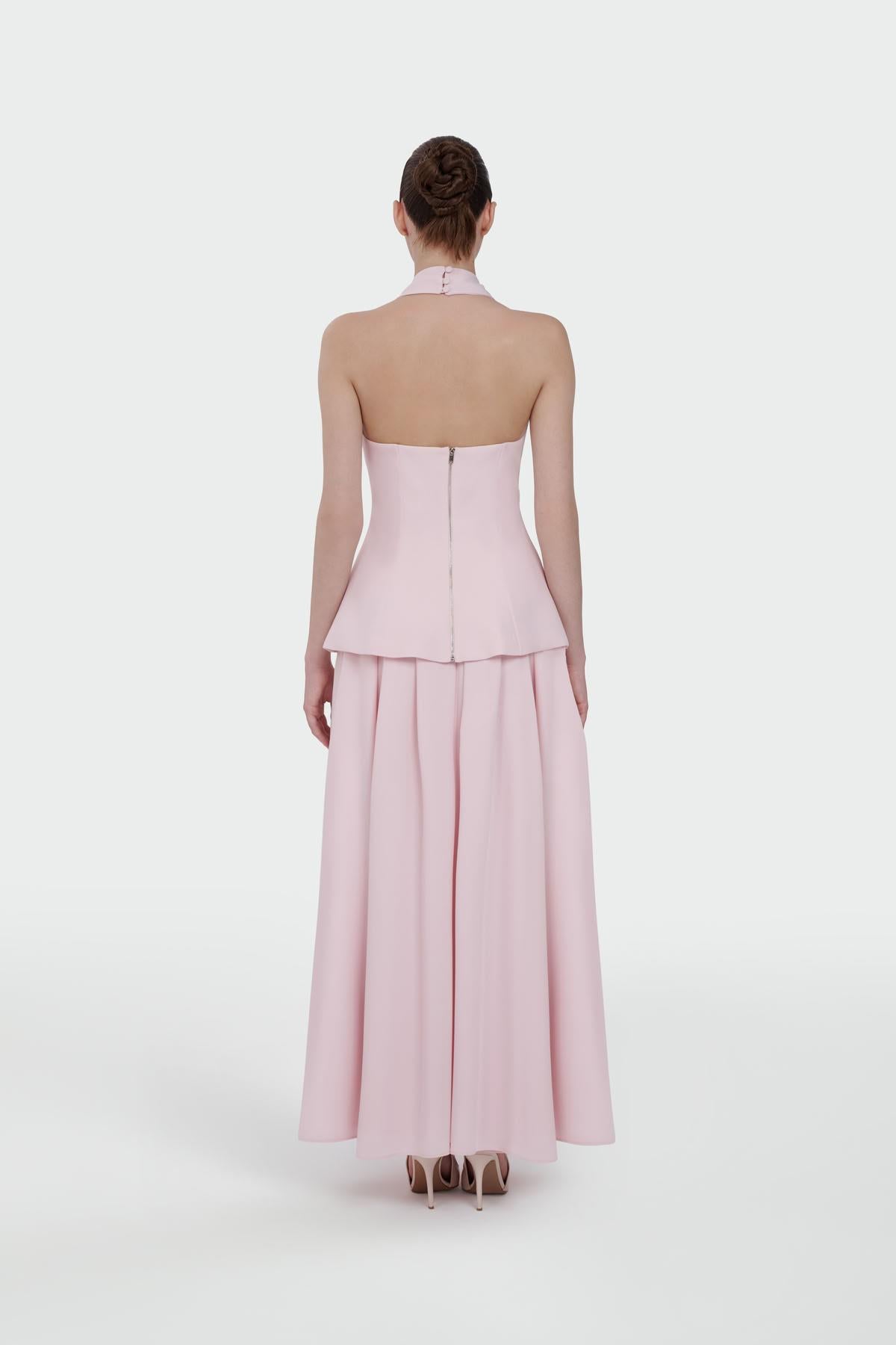 Button-Detailed Top and Flared Skirt Evening Set