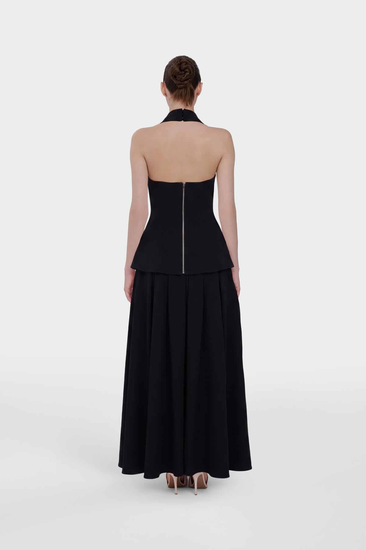 Button-Detailed Top and Flared Skirt Evening Set