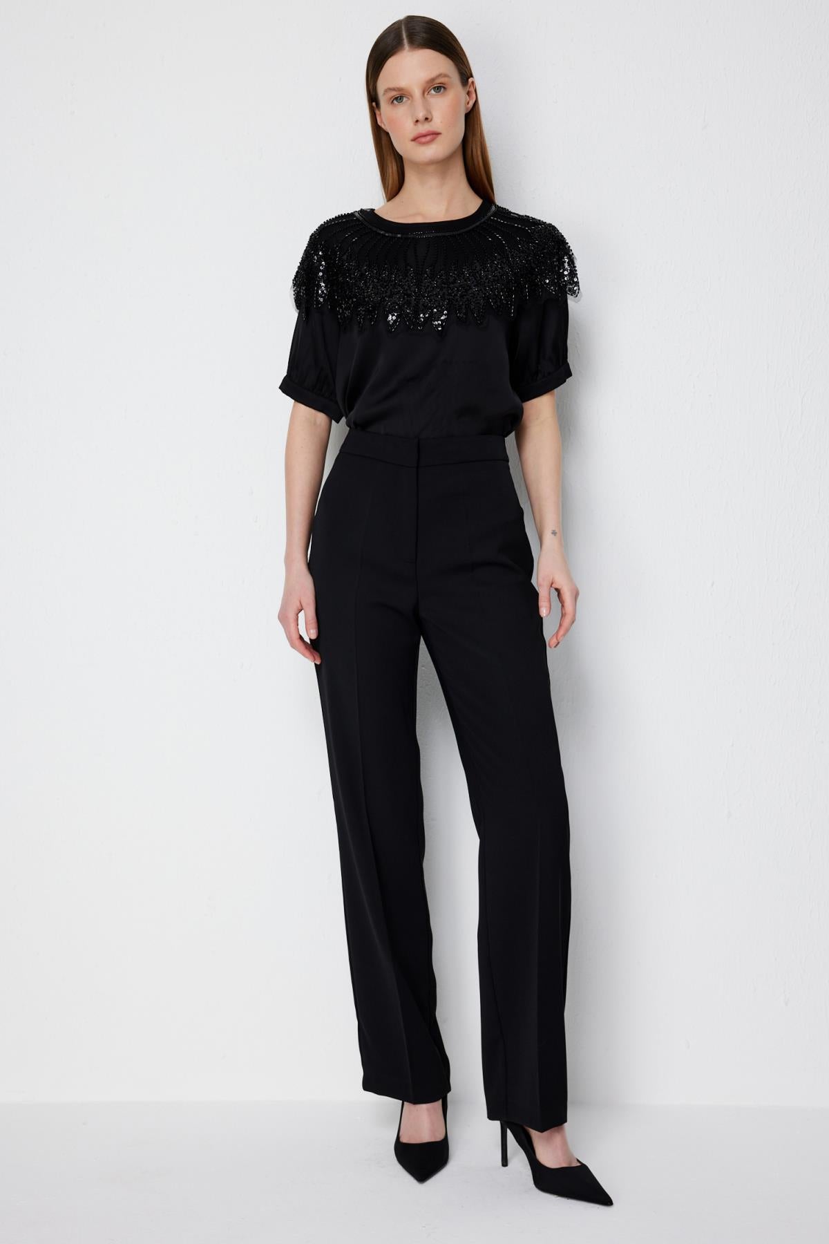 Yüksek Bel Boru Paça Pantolon