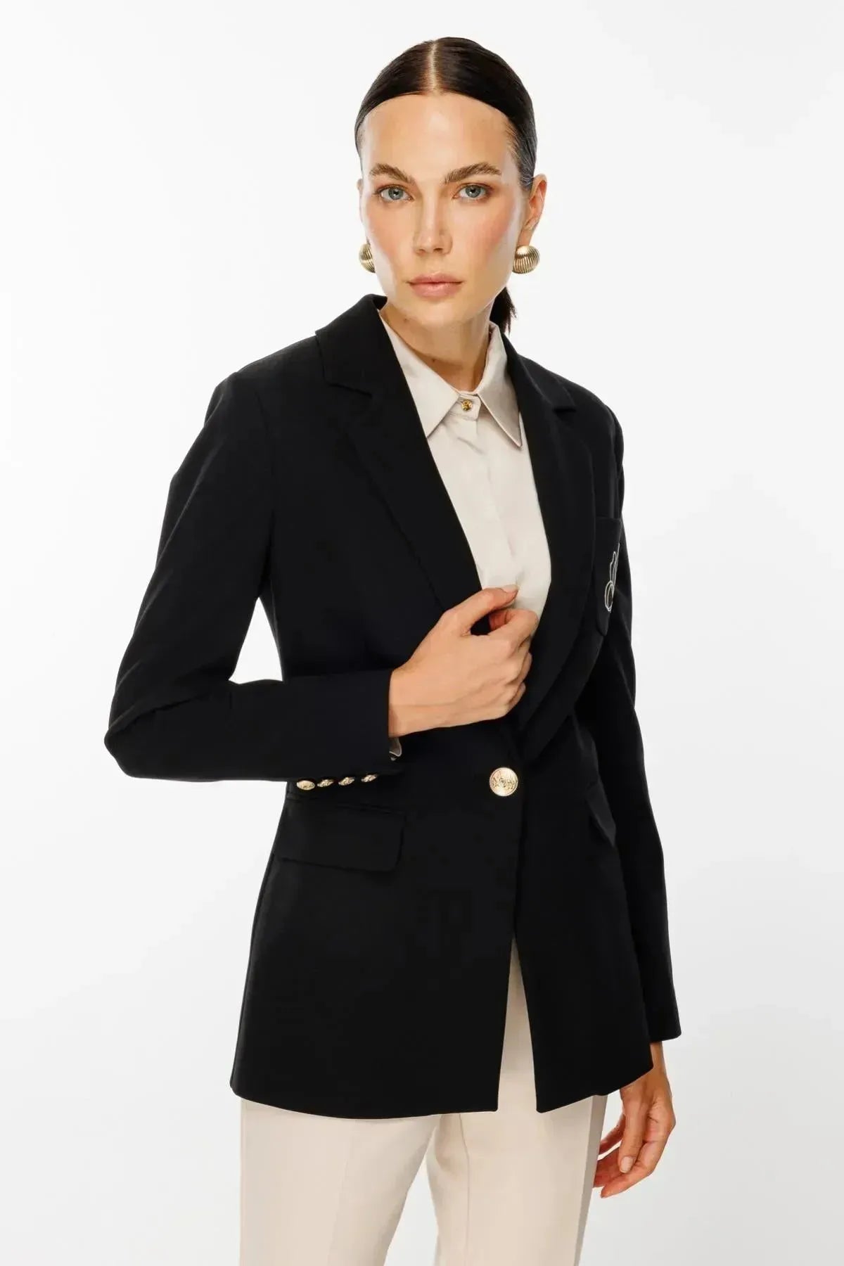 Butterfly Embroidered Jacket with Flap Pocket