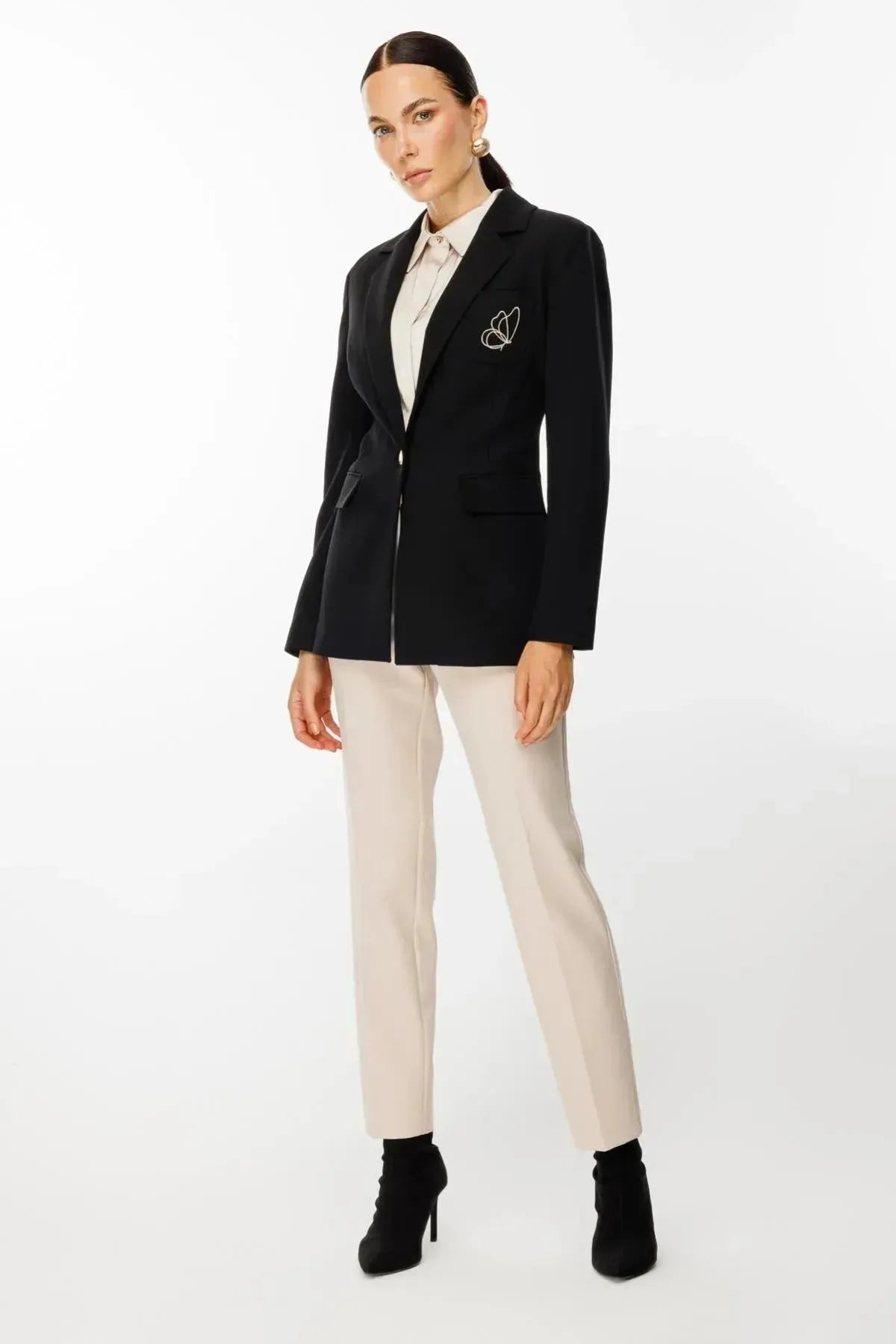 Butterfly Embroidered Jacket with Flap Pocket