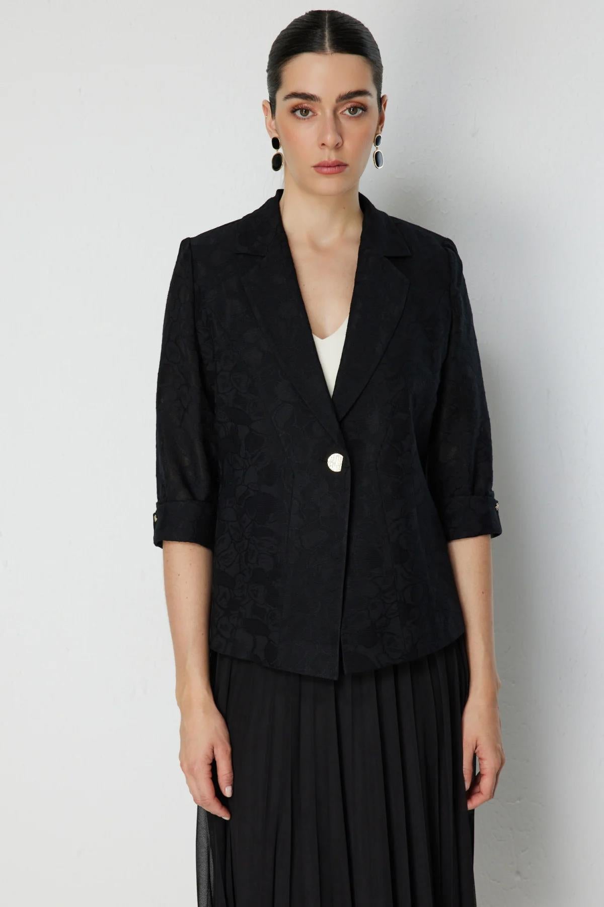 Kendinden Desenli Duble Kol Ceket