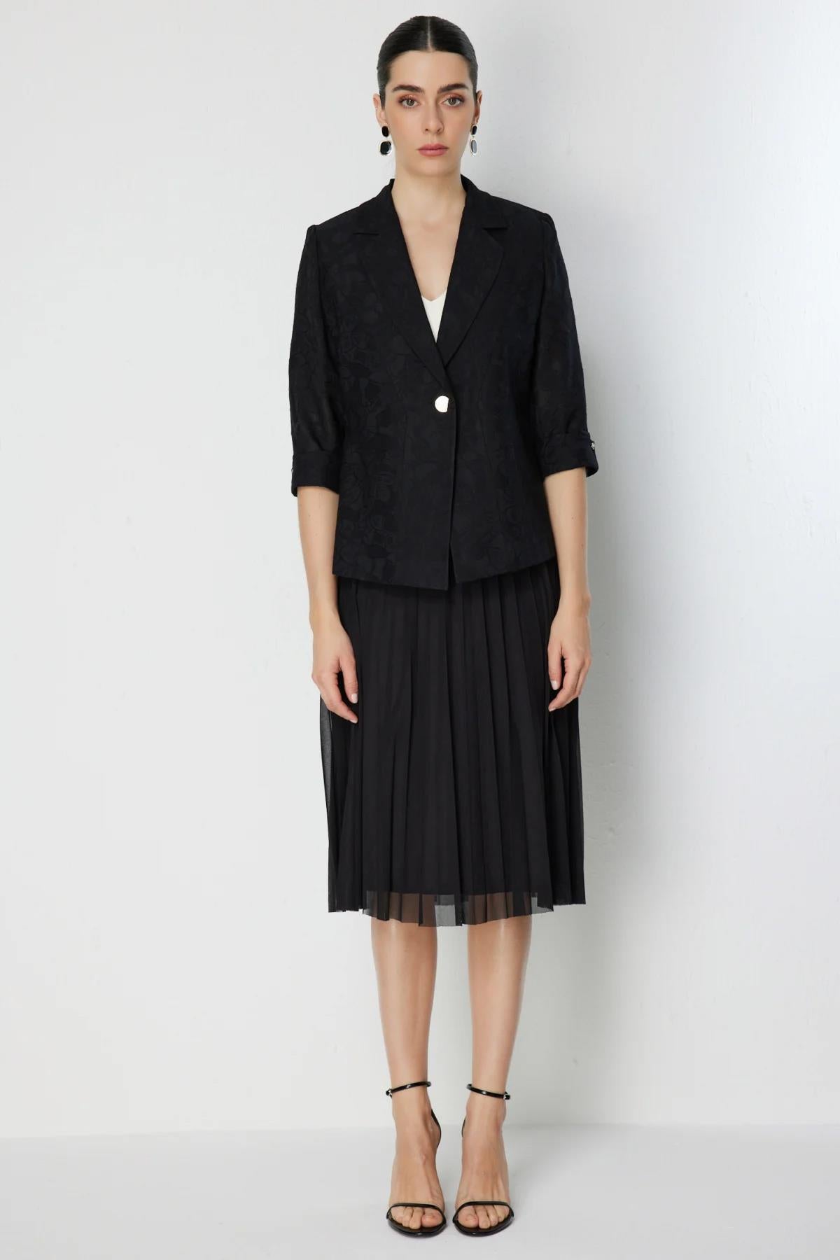 Kendinden Desenli Duble Kol Ceket