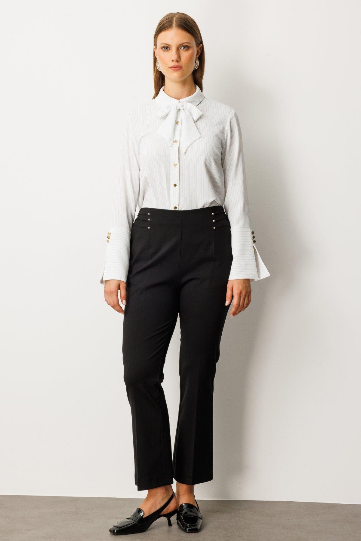 Elastic Waist Beaded Stud Detailed Plus Size Trousers