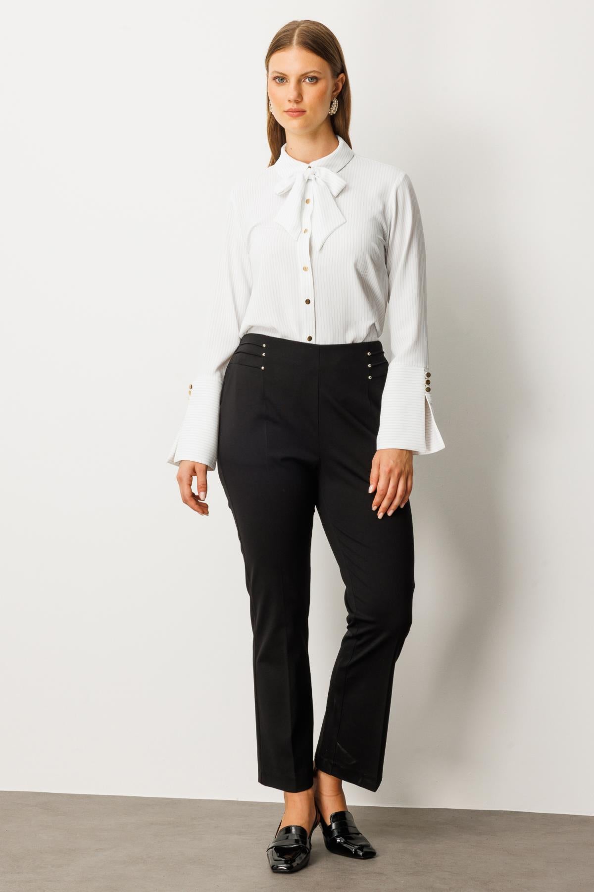 Elastic Waist Beaded Stud Detailed Plus Size Trousers