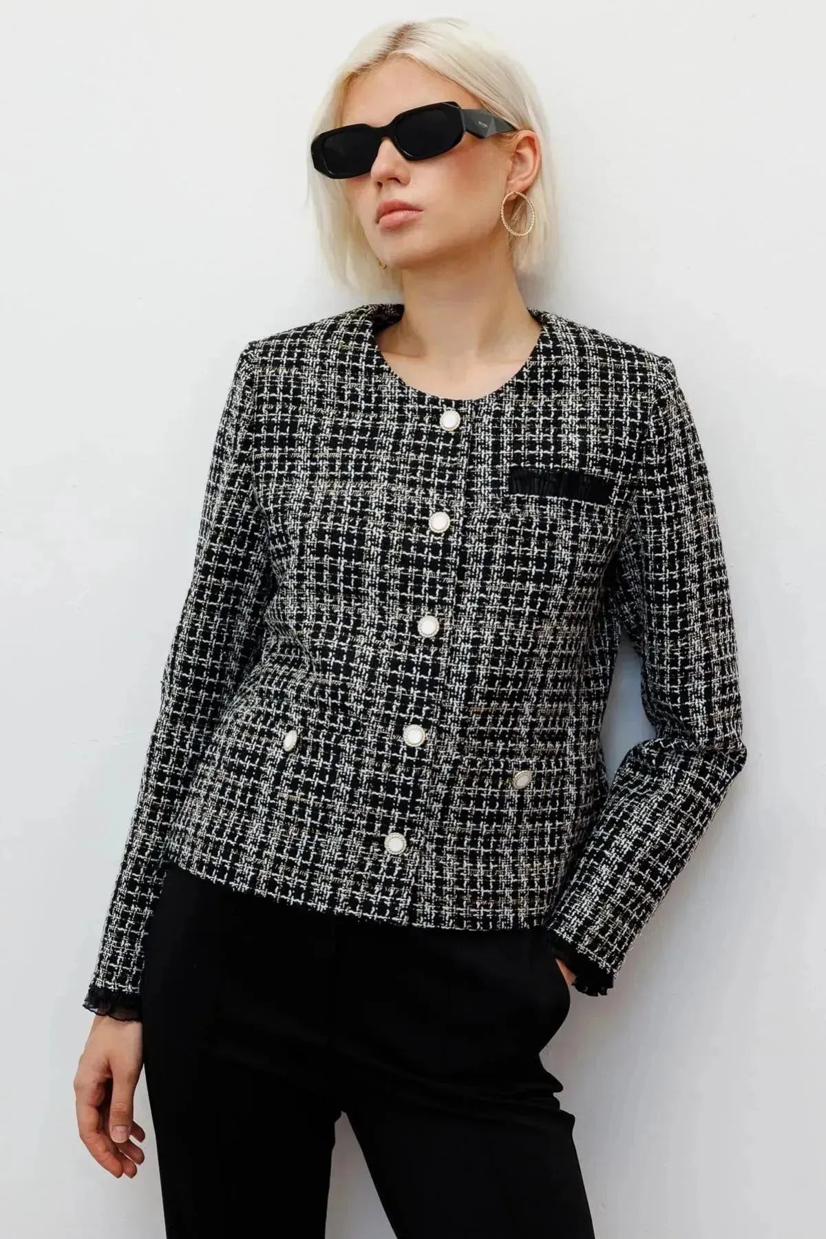 Jacket with Tulle Detail on Sleeves and Pockets