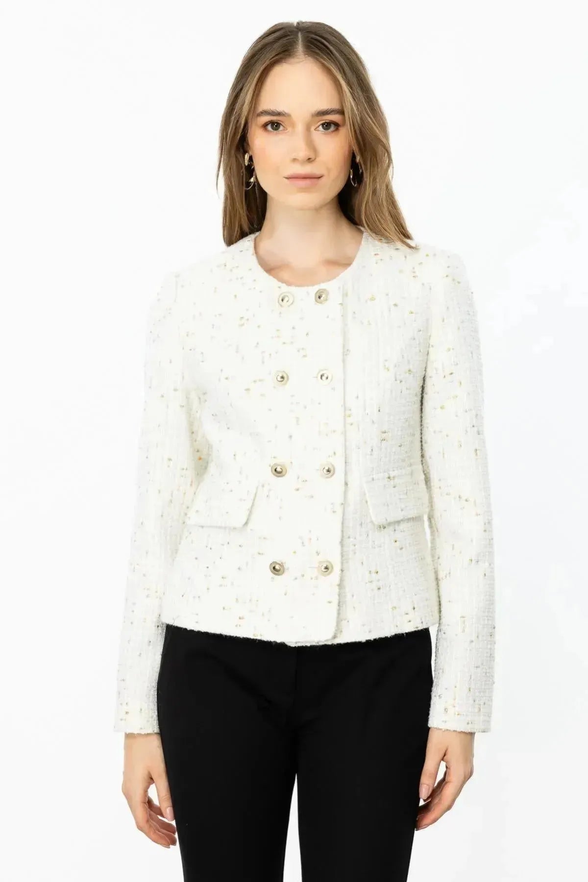 Self-Patterned Buttoned Jacket