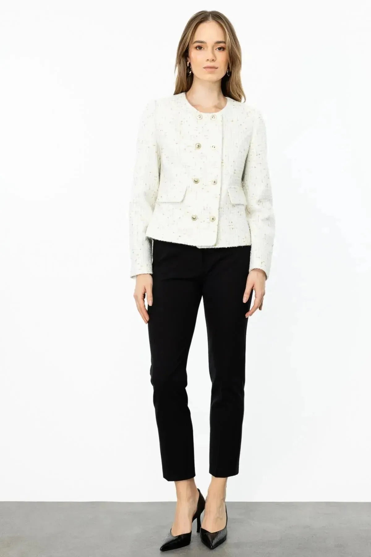Self-Patterned Buttoned Jacket