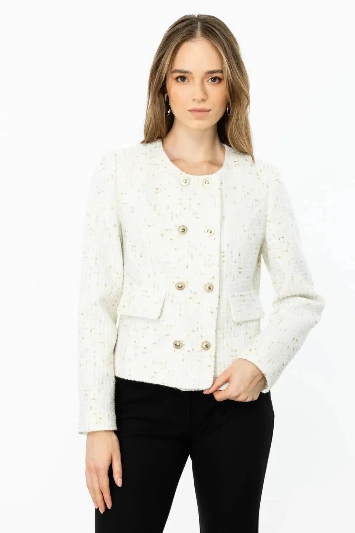 Self-Patterned Buttoned Jacket