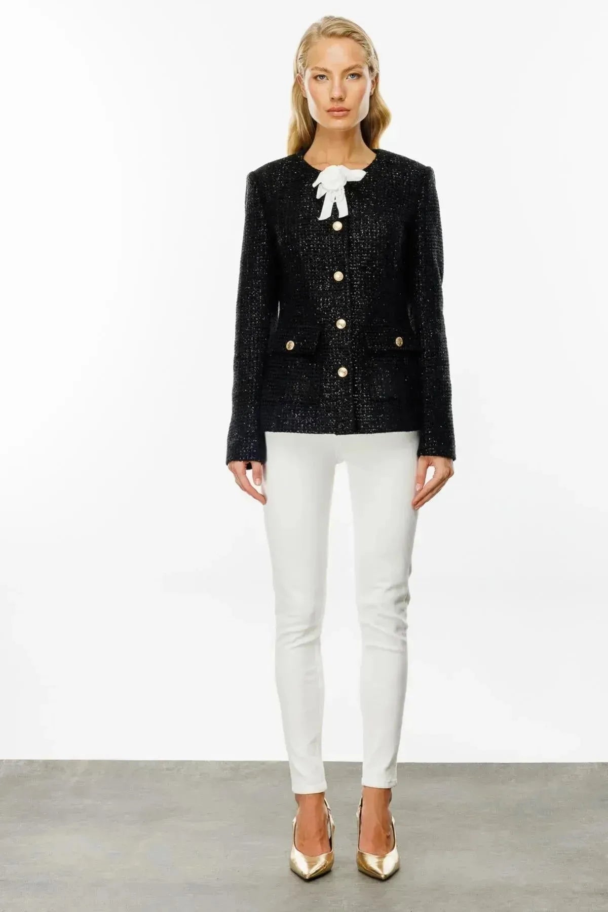 Rose Brooch Jacket with Metal Buttons