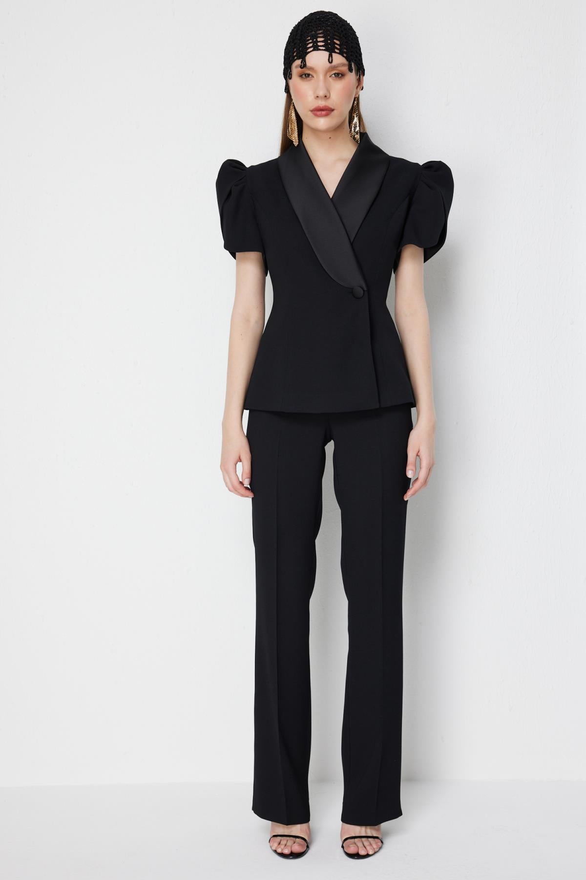 Saten Yaka Yarım Kol Ceket