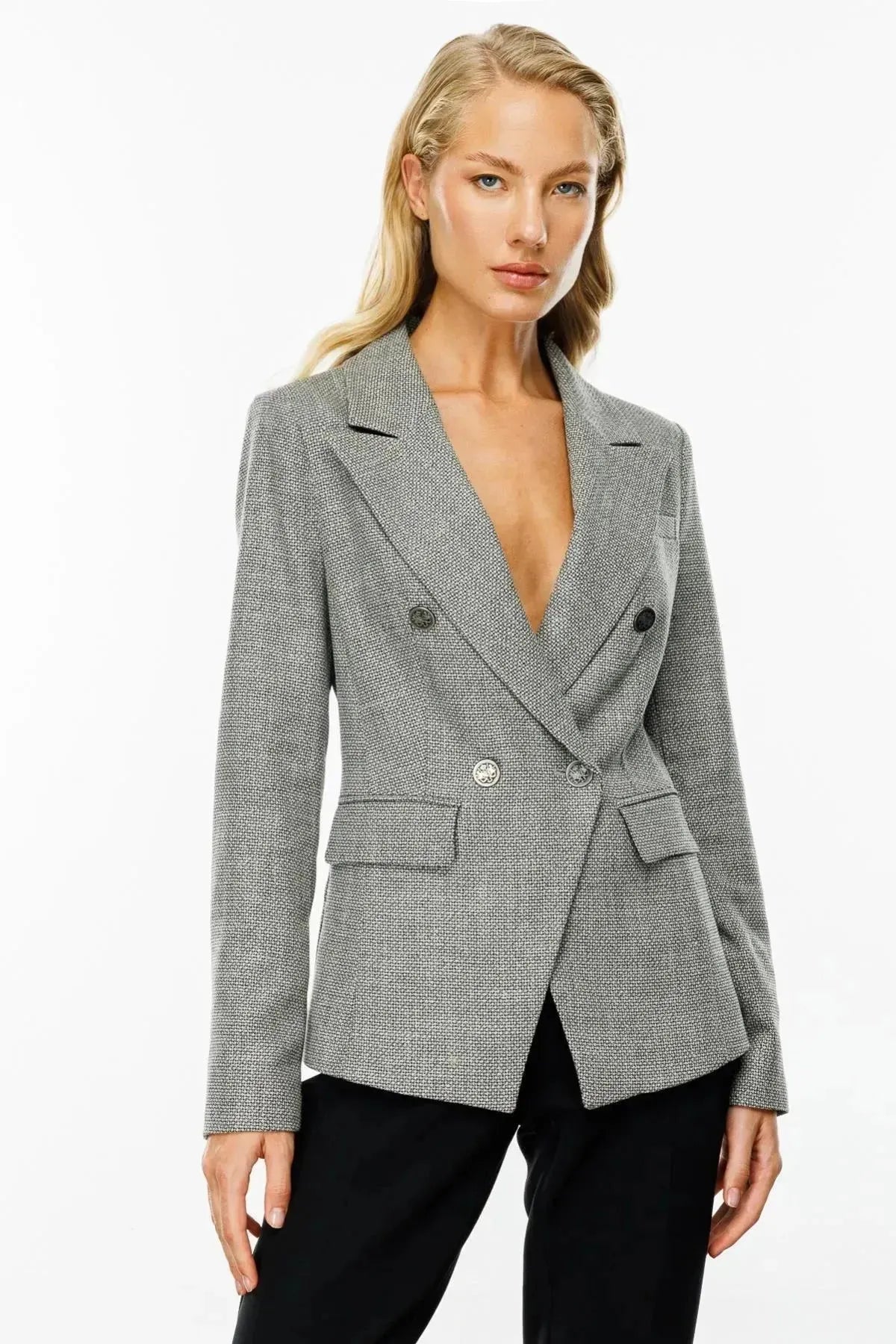 Self-Patterned Double Breasted Jacket