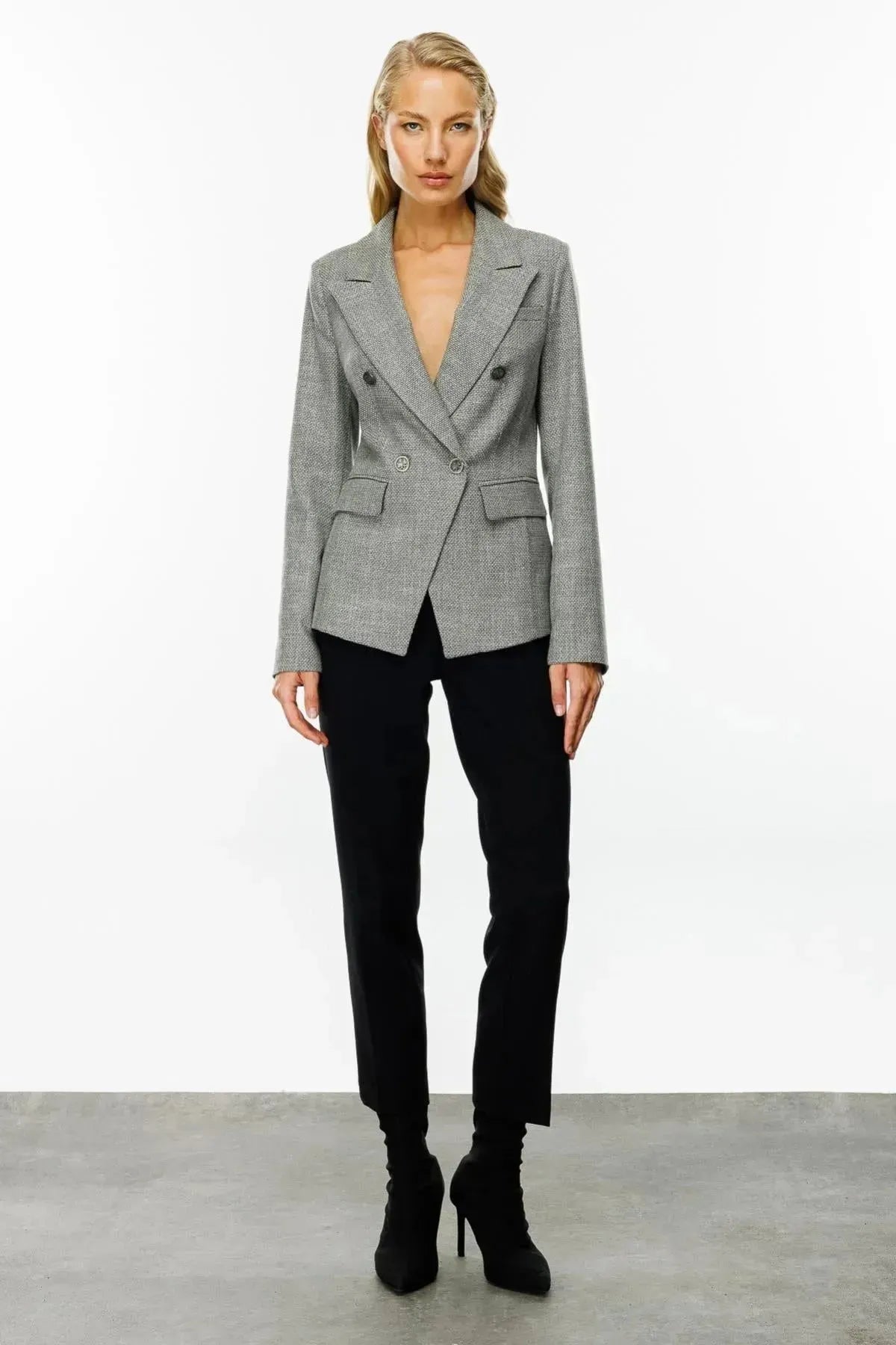 Self-Patterned Double Breasted Jacket