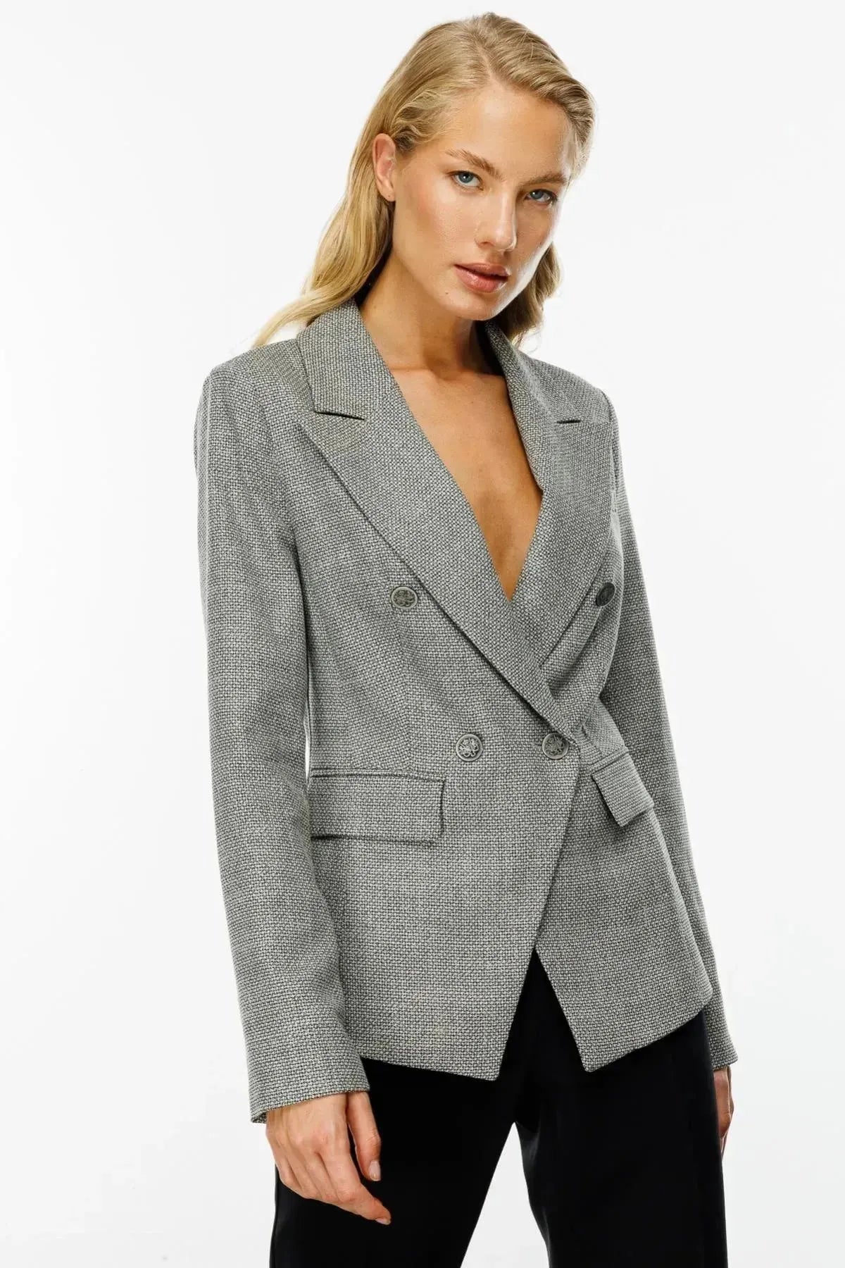 Self-Patterned Double Breasted Jacket