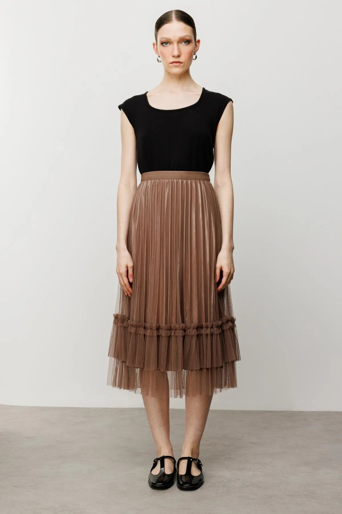 Pleated Skirt with Tulle Detail