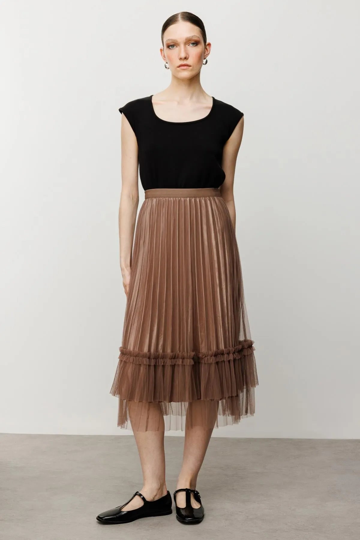 Pleated Skirt with Tulle Detail
