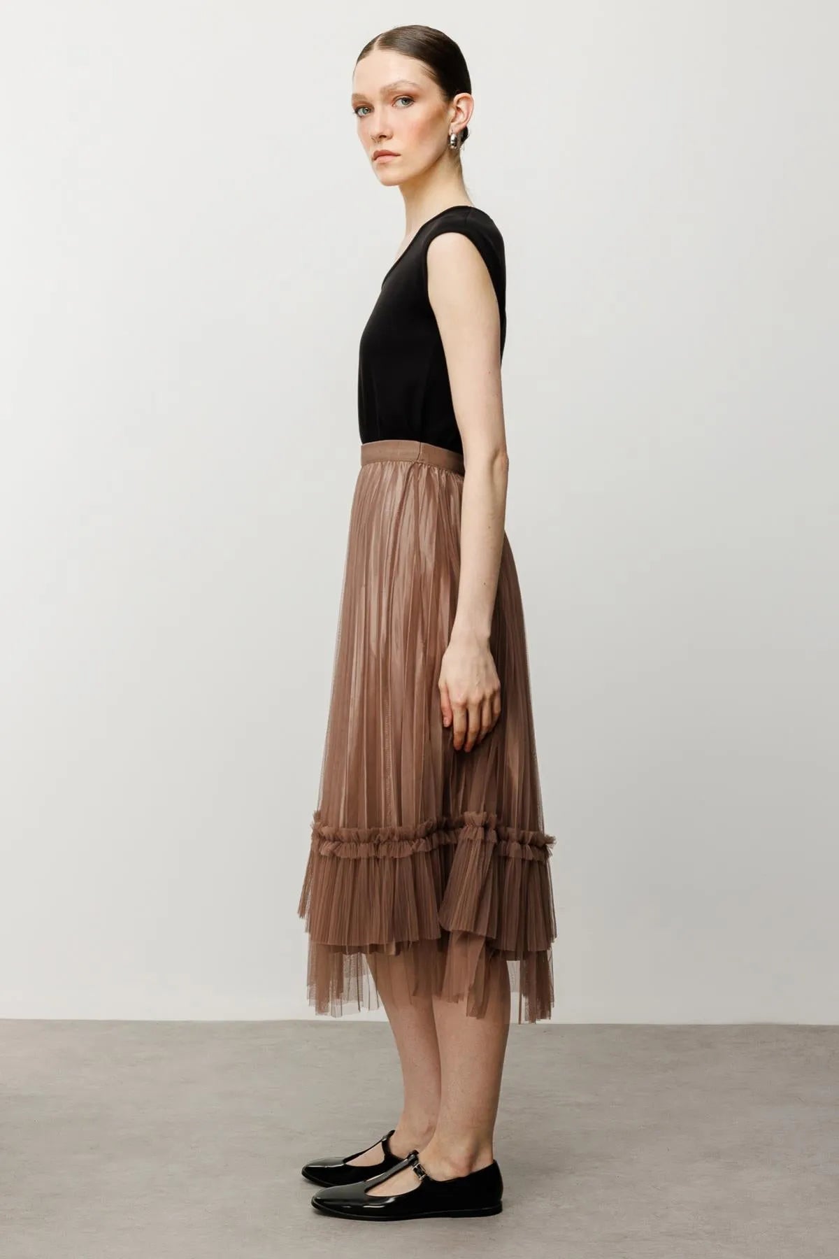 Pleated Skirt with Tulle Detail