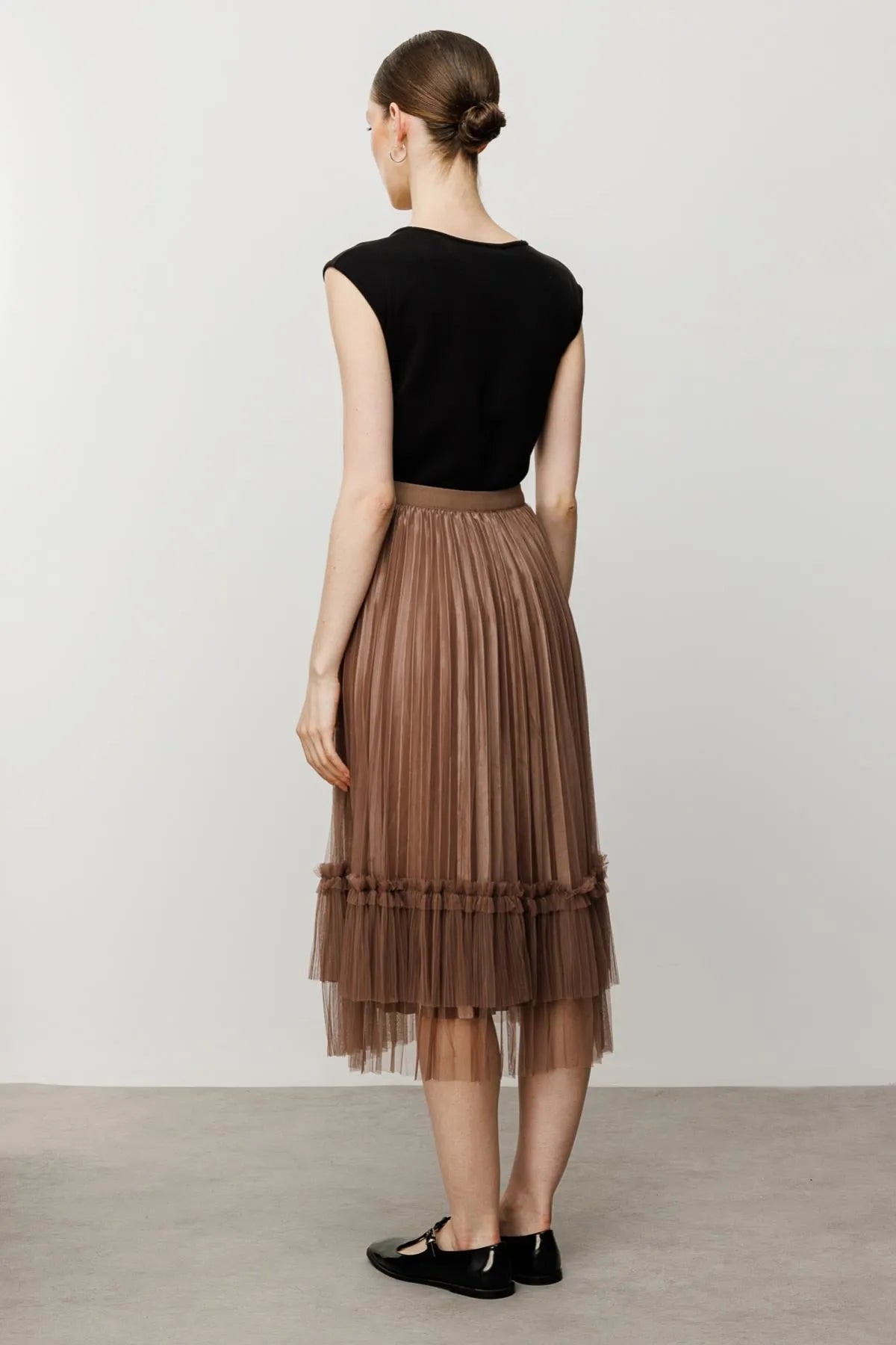 Pleated Skirt with Tulle Detail