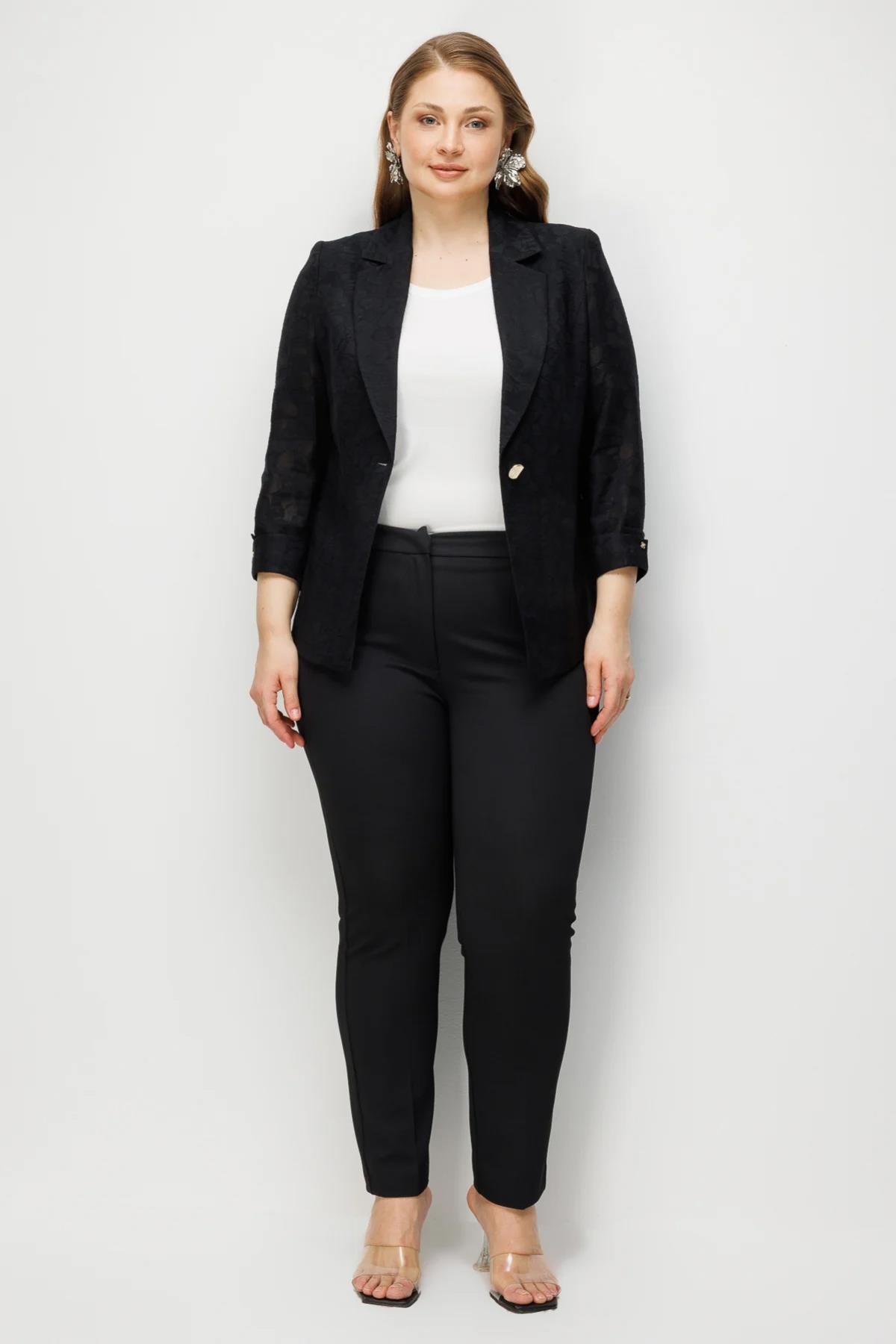 Kendinden Desenli Duble Kol Büyük Beden Ceket