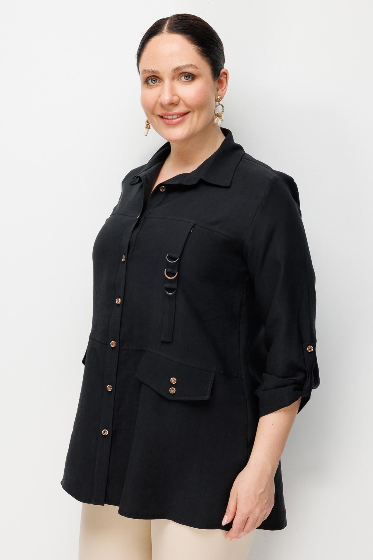 Plus Size Tunic with Button Front and Decorative Pockets