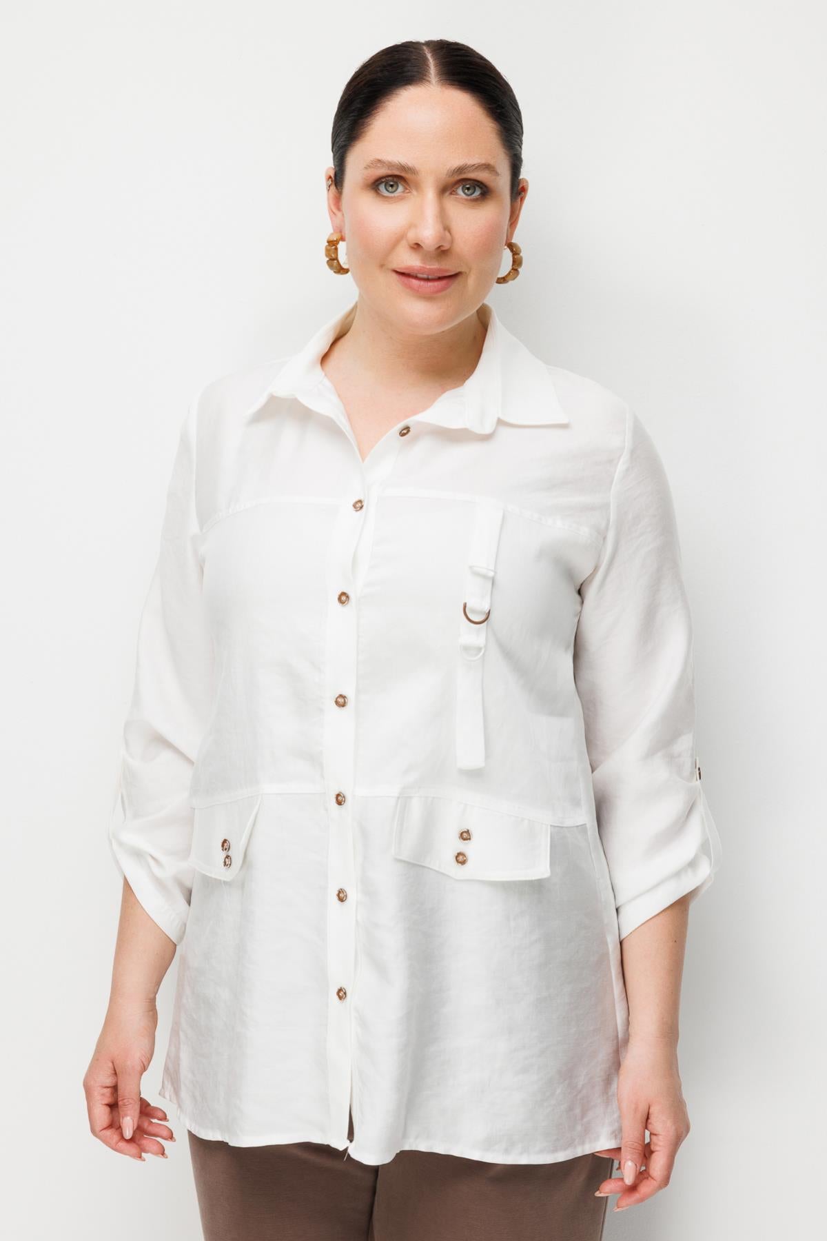 Plus Size Tunic with Button Front and Decorative Pockets