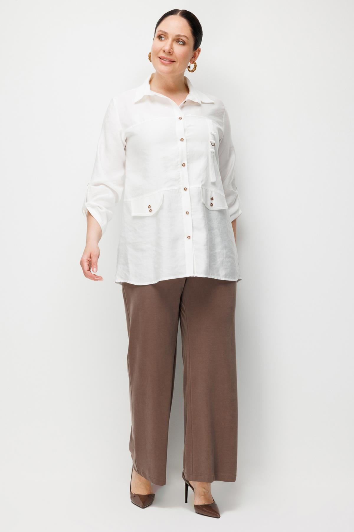 Plus Size Tunic with Button Front and Decorative Pockets