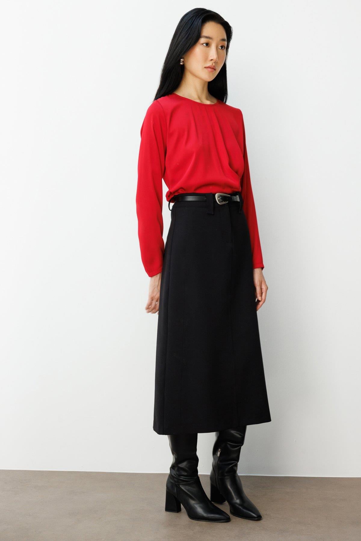 Beli Kemerli Midi Etek