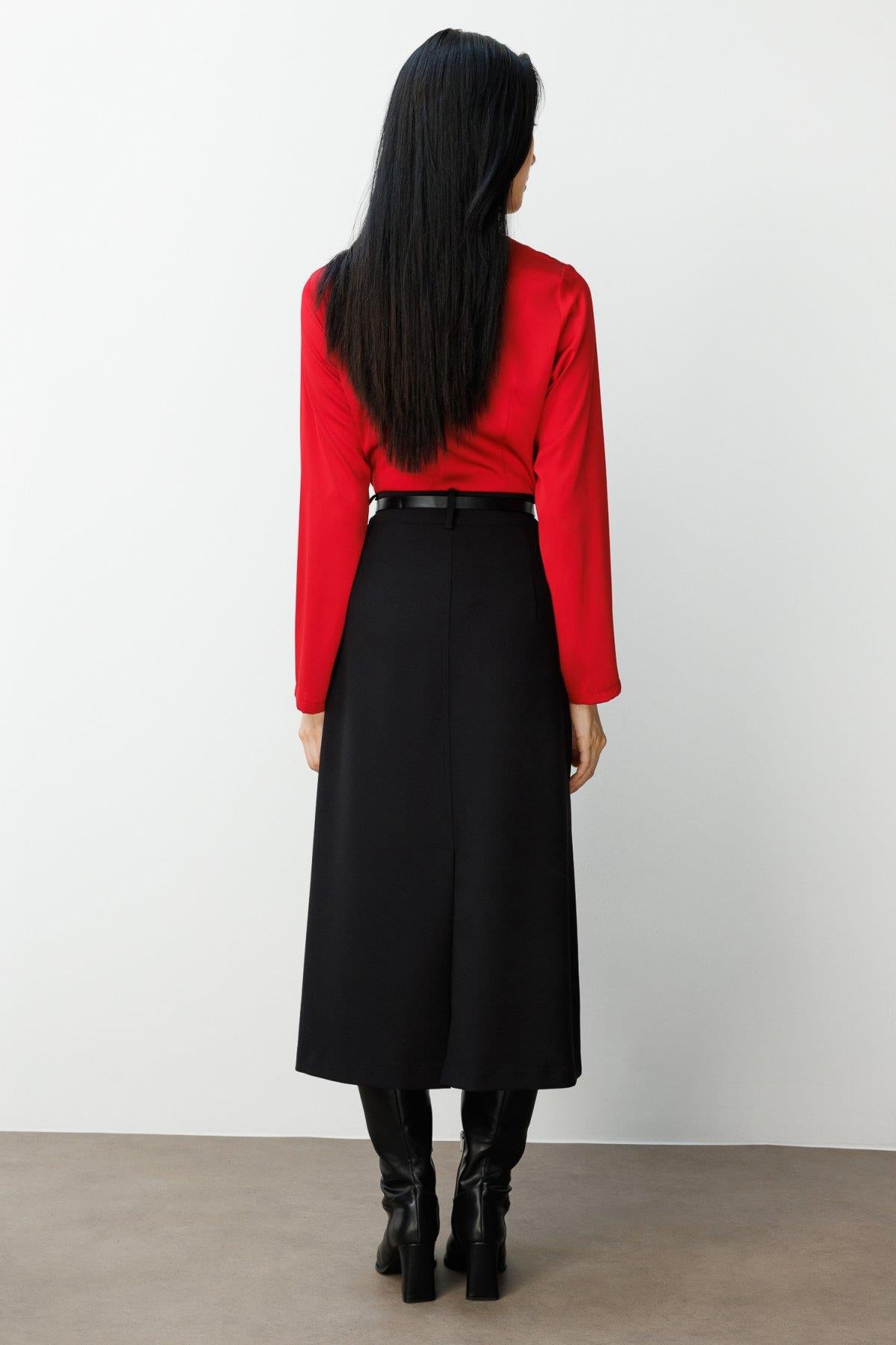 Beli Kemerli Midi Etek