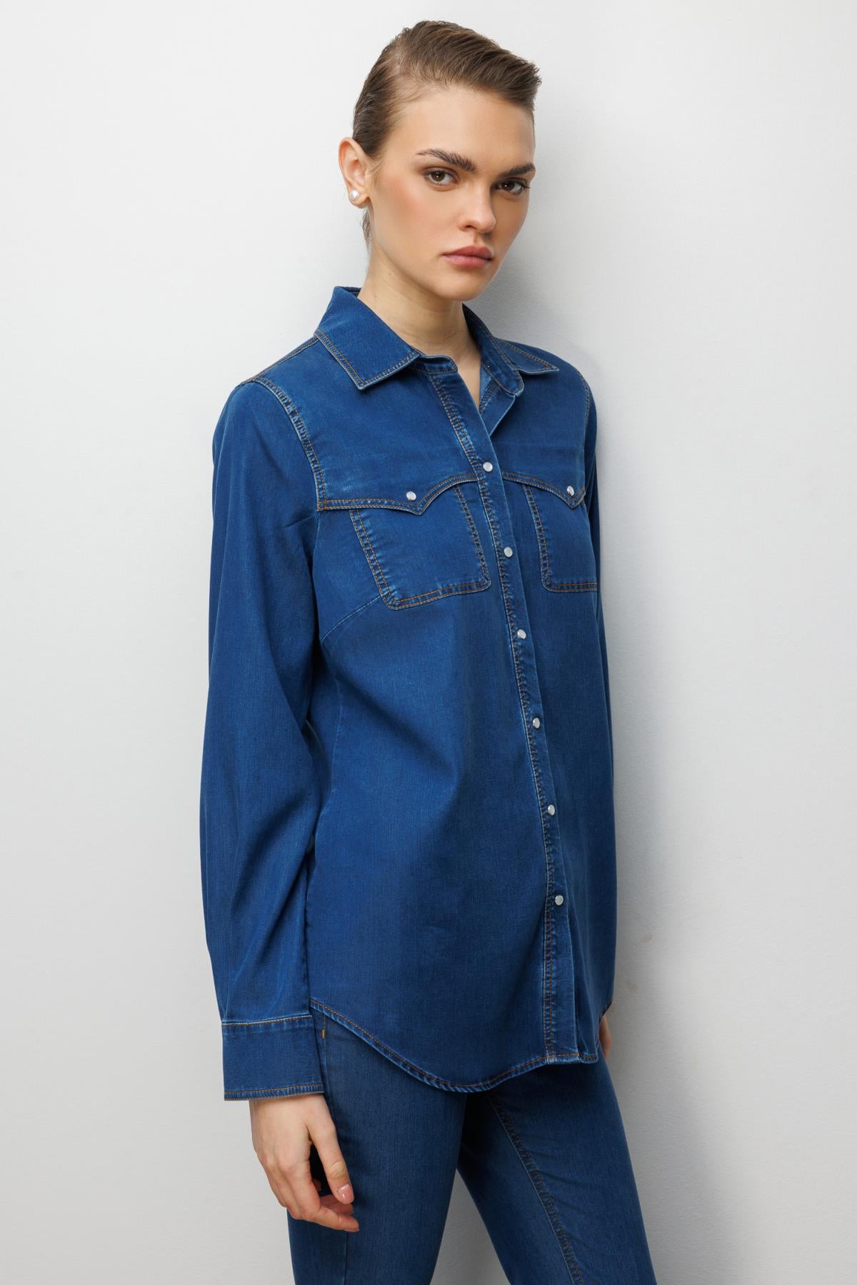 Shirt with Snap Button Pocket Detail