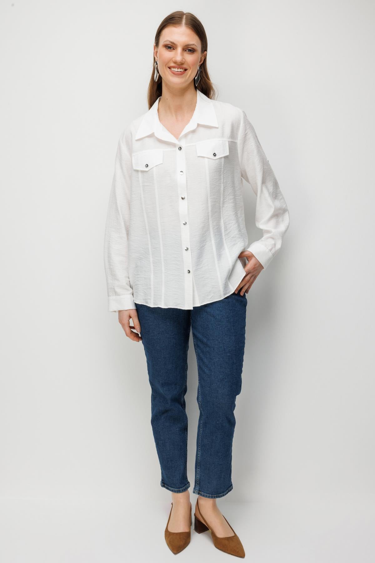 Süs Kapak Cepli Büyük Beden Gömlek